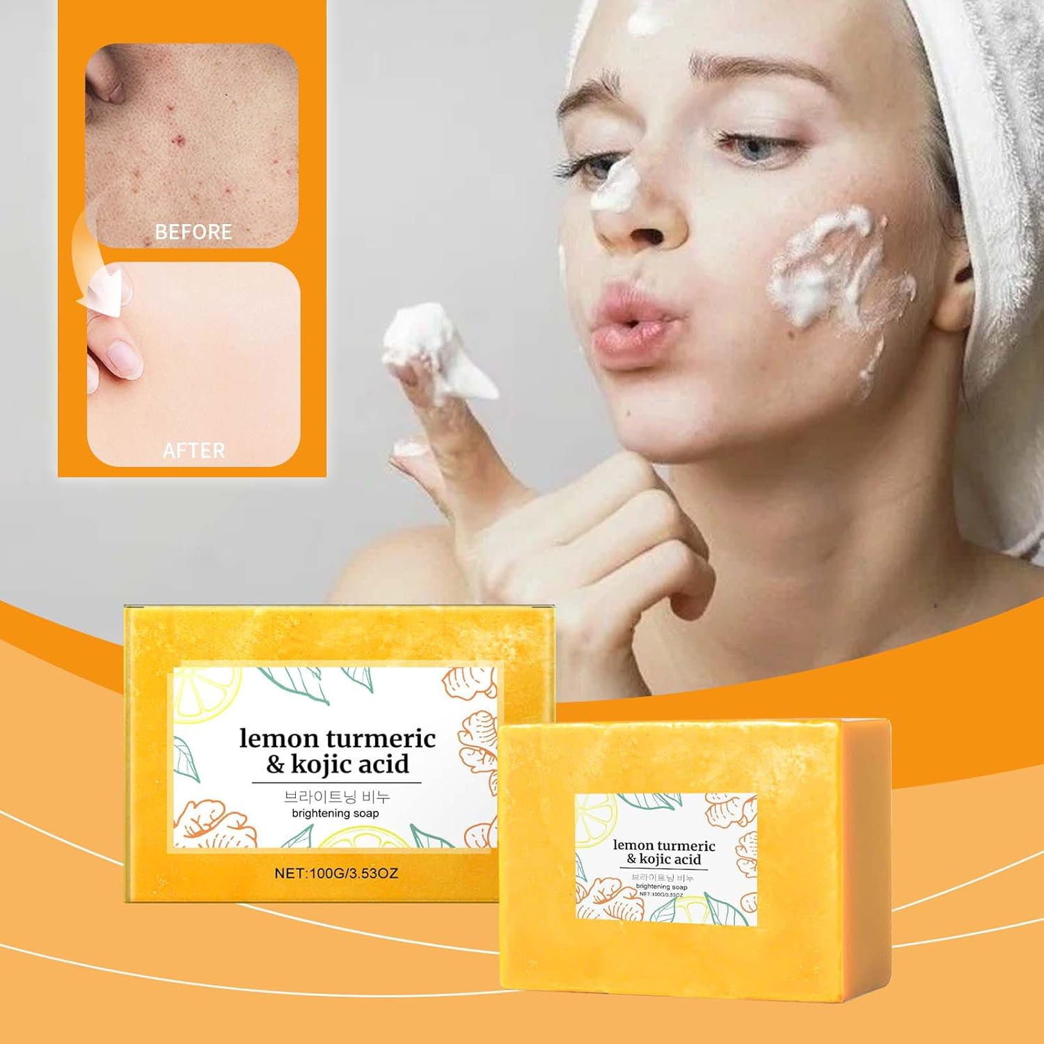 Scentric Glow Soap, Lemon Turmeric Kojic Acid Soap, Turmeric Soap for Dark Spots, Melanin Turmeric Soap for Face and Body, Moisturizing Deep Cleansing for Women & Men, Turmeric Lemon Soap (1Pcs) - 2Pcs image number 6