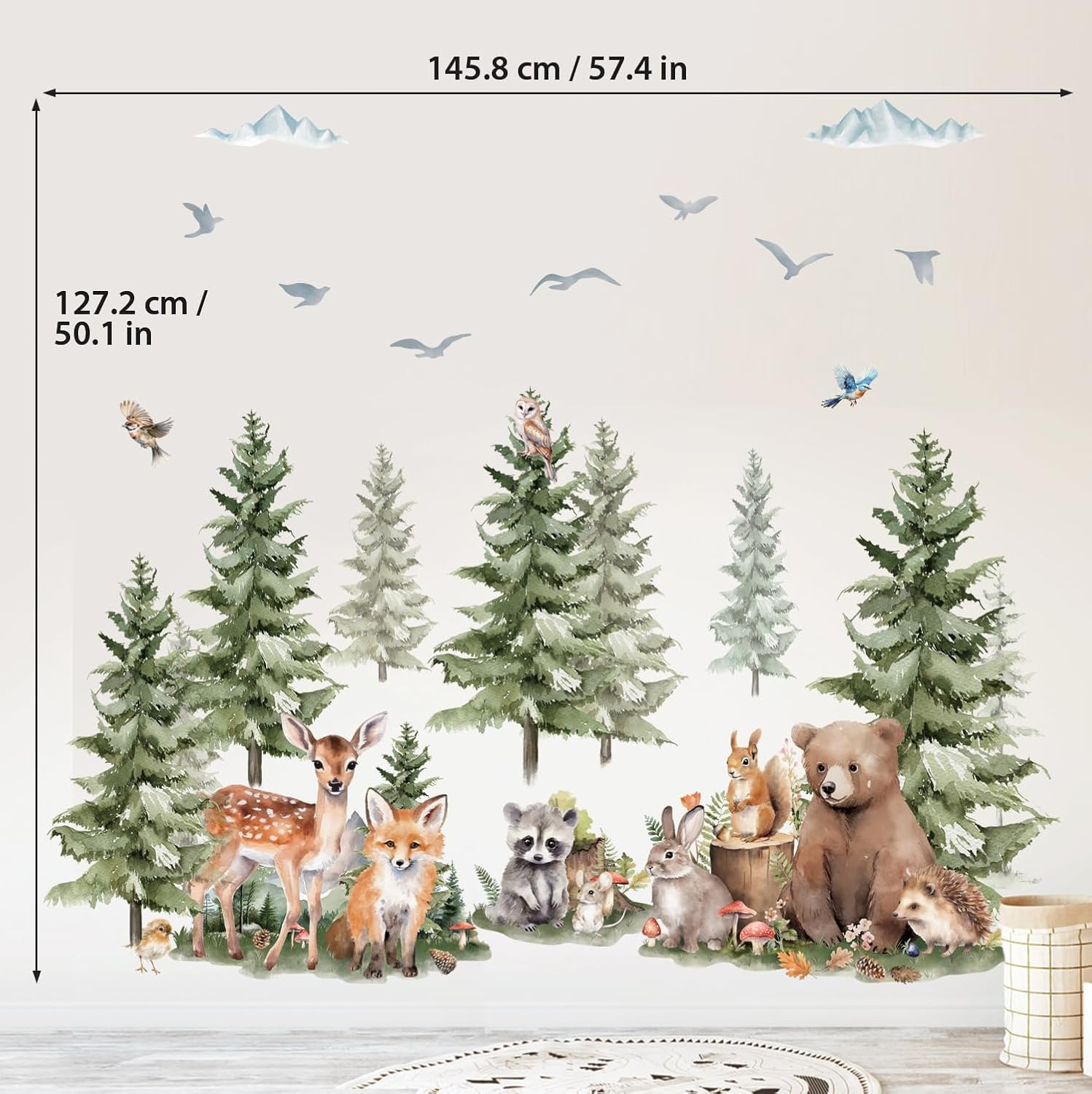 DECOWALL SG4-2422 Pine Trees and Forest Animals Wall Stickers Mountain Woodland Bear Deer Fox Wall Decals Kids Room Nursery Bedroom Decor Baby Room Playroom Removable Art Murals image number 2