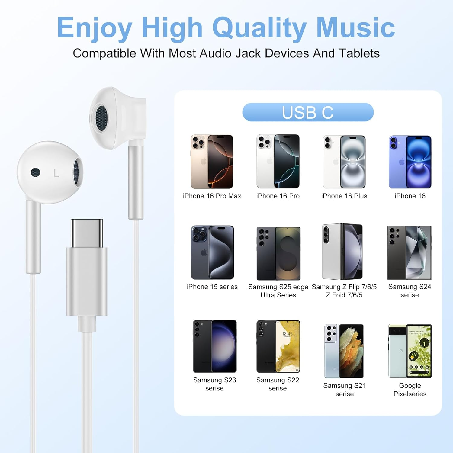 USB C Wired Earbuds for Iphone 16E 16 Pro Max plus 15 Pro Max 2 Pack USB Type C Headphones with Microphone & Remote Control Noise Cancelling Wired Earphones for Samsung Galaxy Z Flip 7 6 Z Fold 7 S25 image number 4
