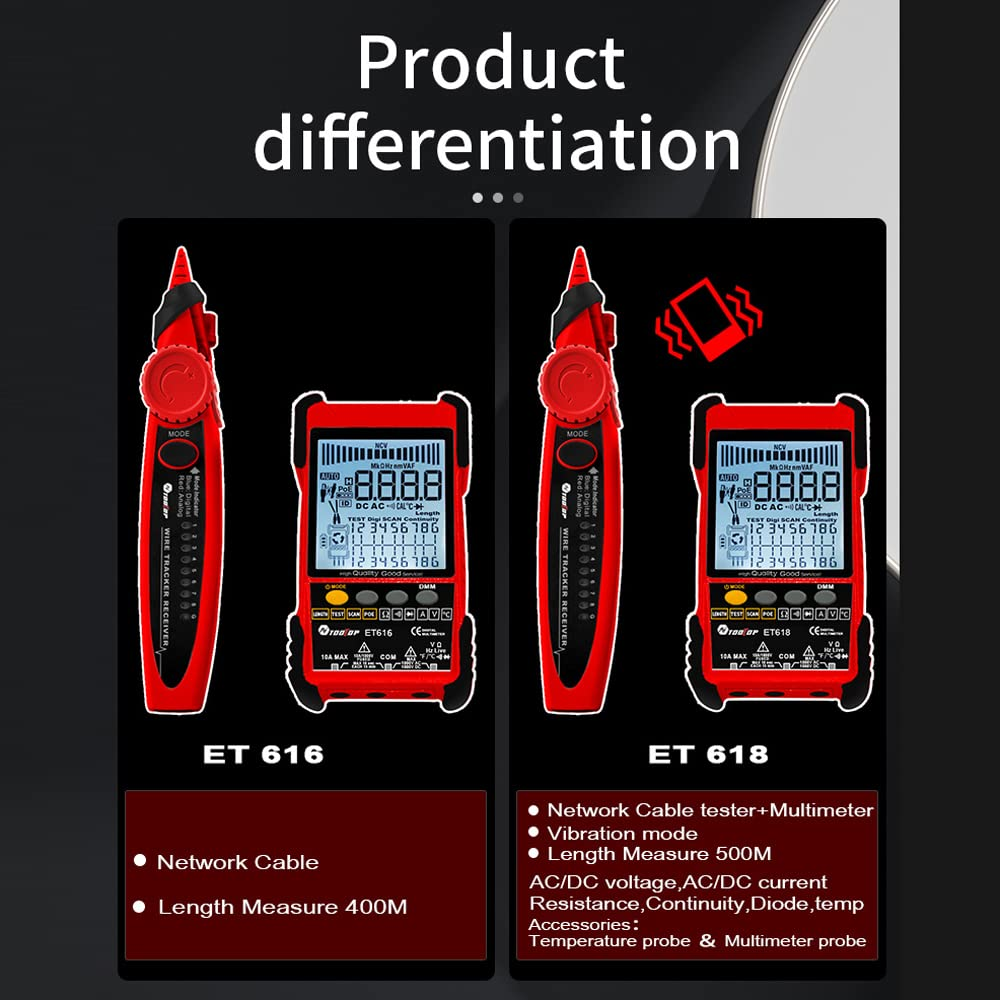 ET618 Handheld Portable Cable Tester with LCD Display Analogs Digital Search POE Test Cable Pairing Sensitivity Adjustable Network Cable Length Short Open Circuit Measure Trackers image number 1