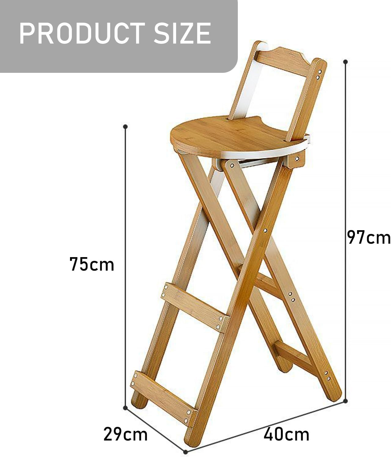 Uandhome Bamboo Folding Bar Stool,Kitchen Counter Stools with Backrest and Footrest,Portable Bar Chairs for Home Kitchen Island Breakfast,No Assembly (Wood) - Walnut image number 2