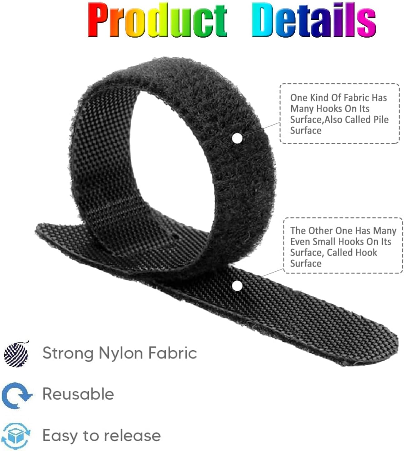 Cable Ties, WADY 100 Pcs Reusable Cable Ties, Adjustable Strap Wire Management, Premium Quality Cable Management Straps for Electrical Cable & Wire Organizer (White, 200Mm X 12Mm) image number 3