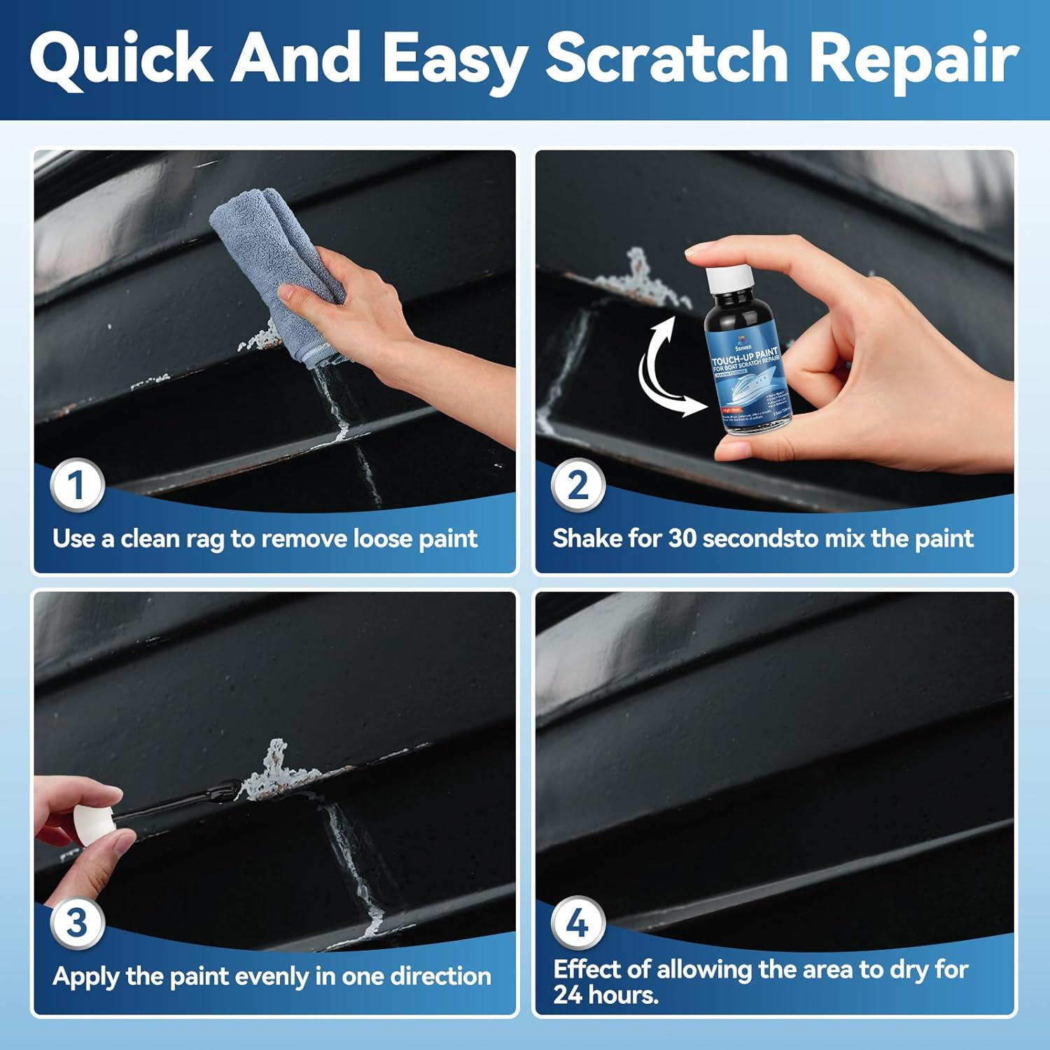 SENVEN White Paint Boat Touch up Pen High-Gloss Boat Scratch Repair Marine Topside Bottom Enamel Marine Repair for Boats, Wood, Fiberglass, Aluminum, Metals Water-Based 30Ml4 image number 5