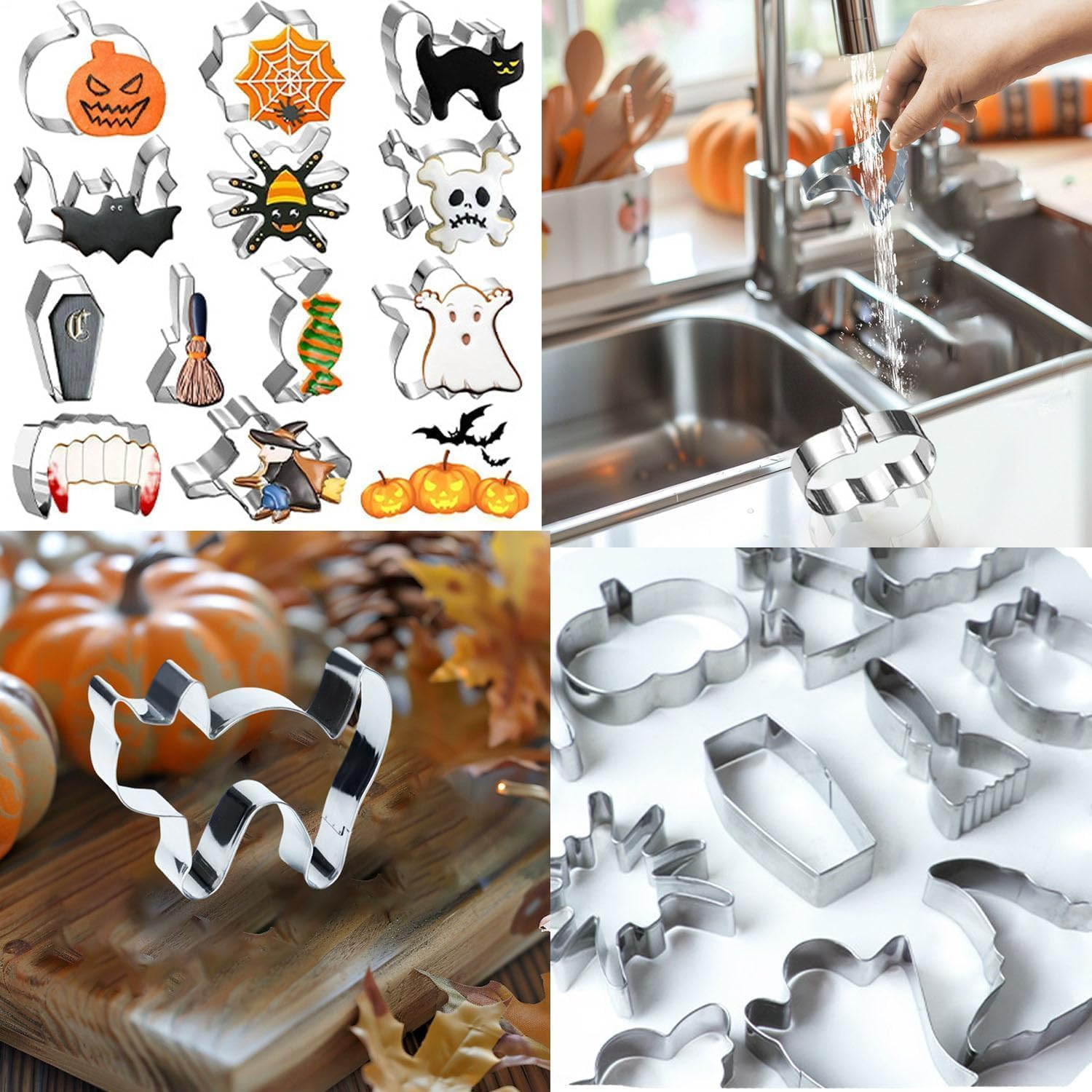 12 Pcs Halloween Cookie Cutters, Halloween Stainless Steel Cookie Cutter for Halloween Food Party Decorations - Molds Shapes Including Ghosts, Pumpkins, Bats, Wizard Hats, Spiders, Etc. ﻿ image number 3