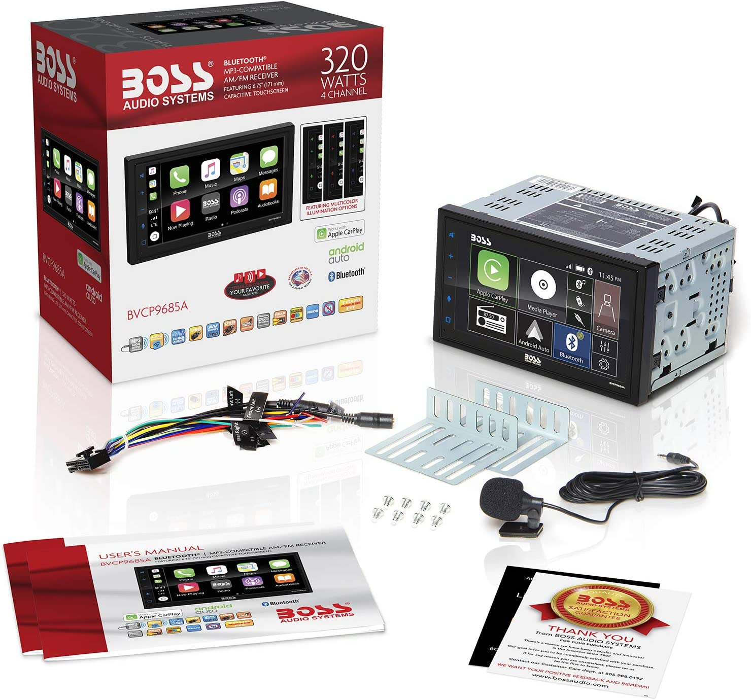 BOSS Audio Systems BVCP9685A Car Stereo - Apple Carplay, Android Auto, 6.75 Inch Double Din, Touchscreen, Bluetooth Audio and Calling, AM/FM Radio Receiver, No CD DVD Player image number 3