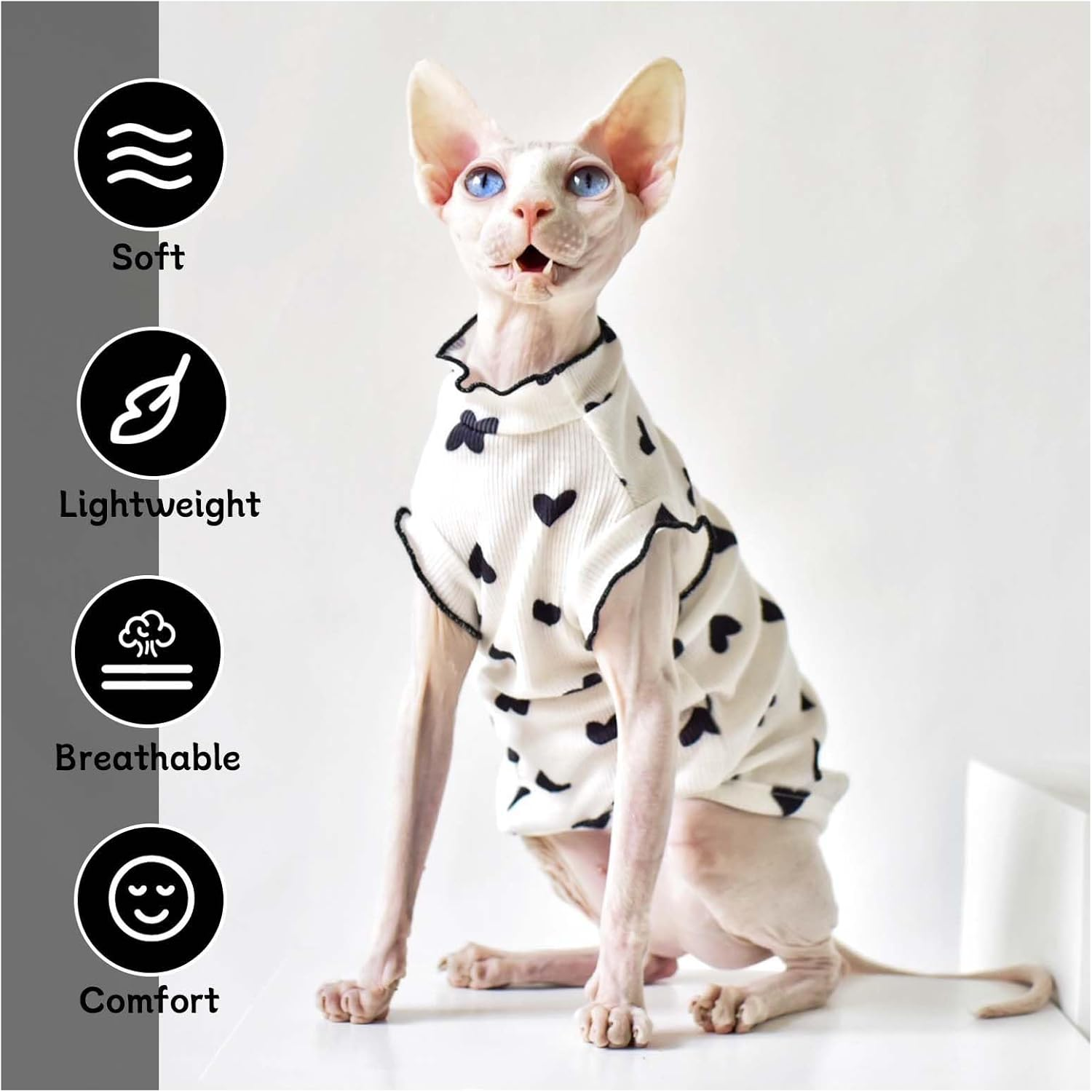 UOSIA Hairless Cat T-Shirts Cat Clothes Breathable Cat Shirts Cute Kitten Vest Skirt Pullover Cat Sweaters Pet Summer Apparel for Sphynx Cornish Rex Devon Rex Peterbald Small Dogs image number 3