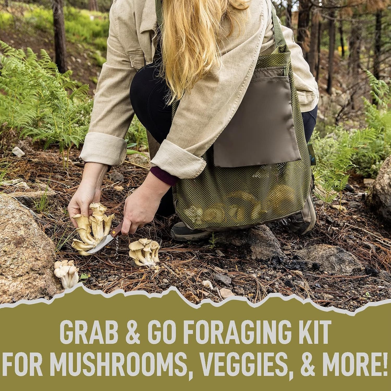Foraging Bag - Foraging Kit with Bag and Knife, Mushroom Bag - Morel Mushroom Bag, Foraging Kit - Mushroom Hunting Bag and Mushroom Knife, Best Mushroom Foraging Kit, Great for Mushroom Decor Lovers image number 3