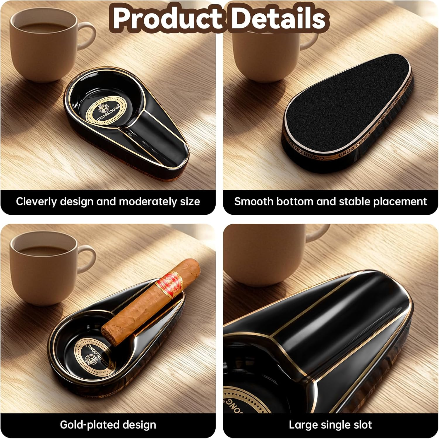 Cigar Ashtray for Outdoor, Ceramic Ashtray, Portable Cigar Ashtray for Home, Patio, Travel (Yellow)