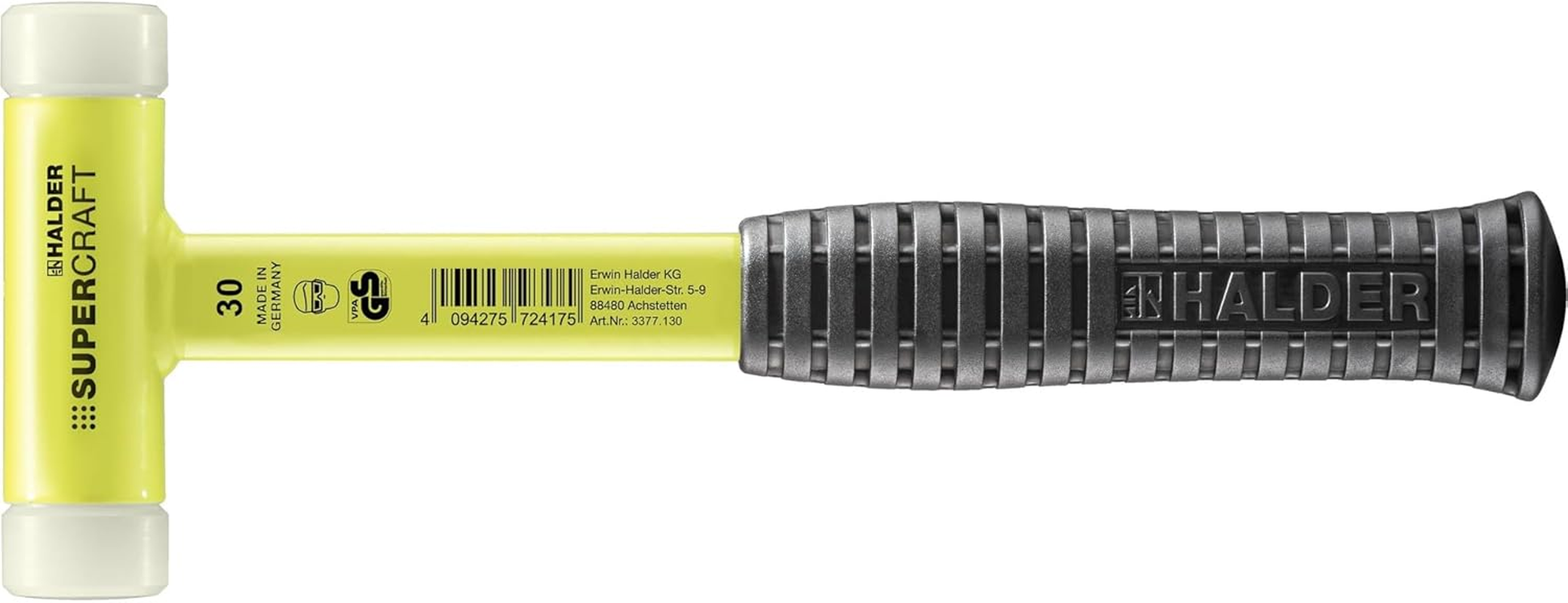 Halder 3377130 AR3377.130 Mallet with Break-Proof Steel Tube Handle, Yellow, 30 Mm image number 3