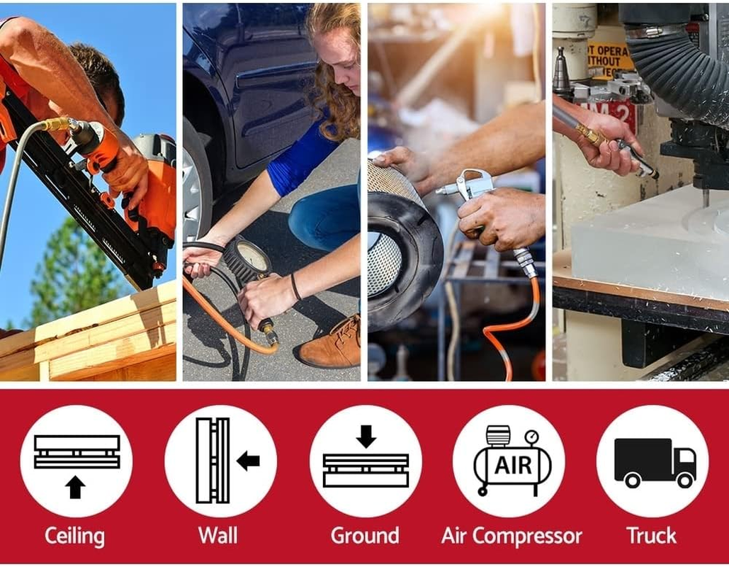 Giantz Air Hose Reel, 10M Retractable Garden Hoses Compressor Home Improvement Airs Tools for Spray Gun, Auto Rapid Rewind Hose-Link Wall Mount Rubber Stopper White image number 1