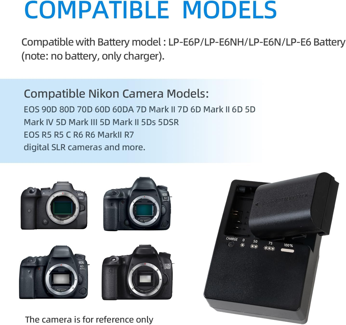 Replacement LP-E6 Battery Charger, LP E6N Charger Compatible with Canon EOS 90D 80D 70D 5D Mark II III IV 5DS 5DS R 6D 60D 6D Mark II 7D 7D II