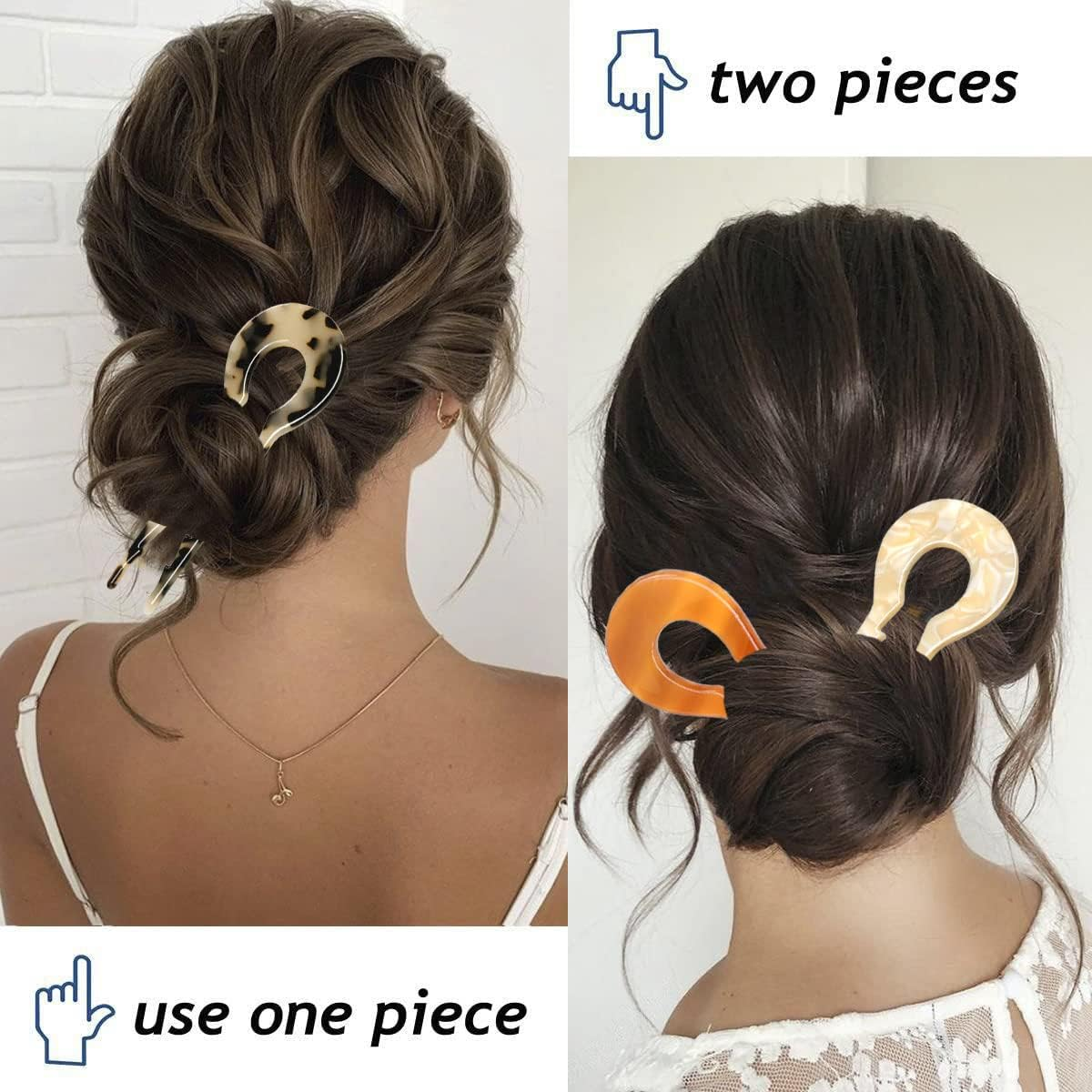 LAPOHI 5.3 Inch 3 PCS Large U Shaped French Hair Pins, Acetate French Hair Sticks Forks for Vintage Hair Updos Buns Thick Hair(Amber Gradient&Tortoise Shell&Creamy Yellow) image number 5