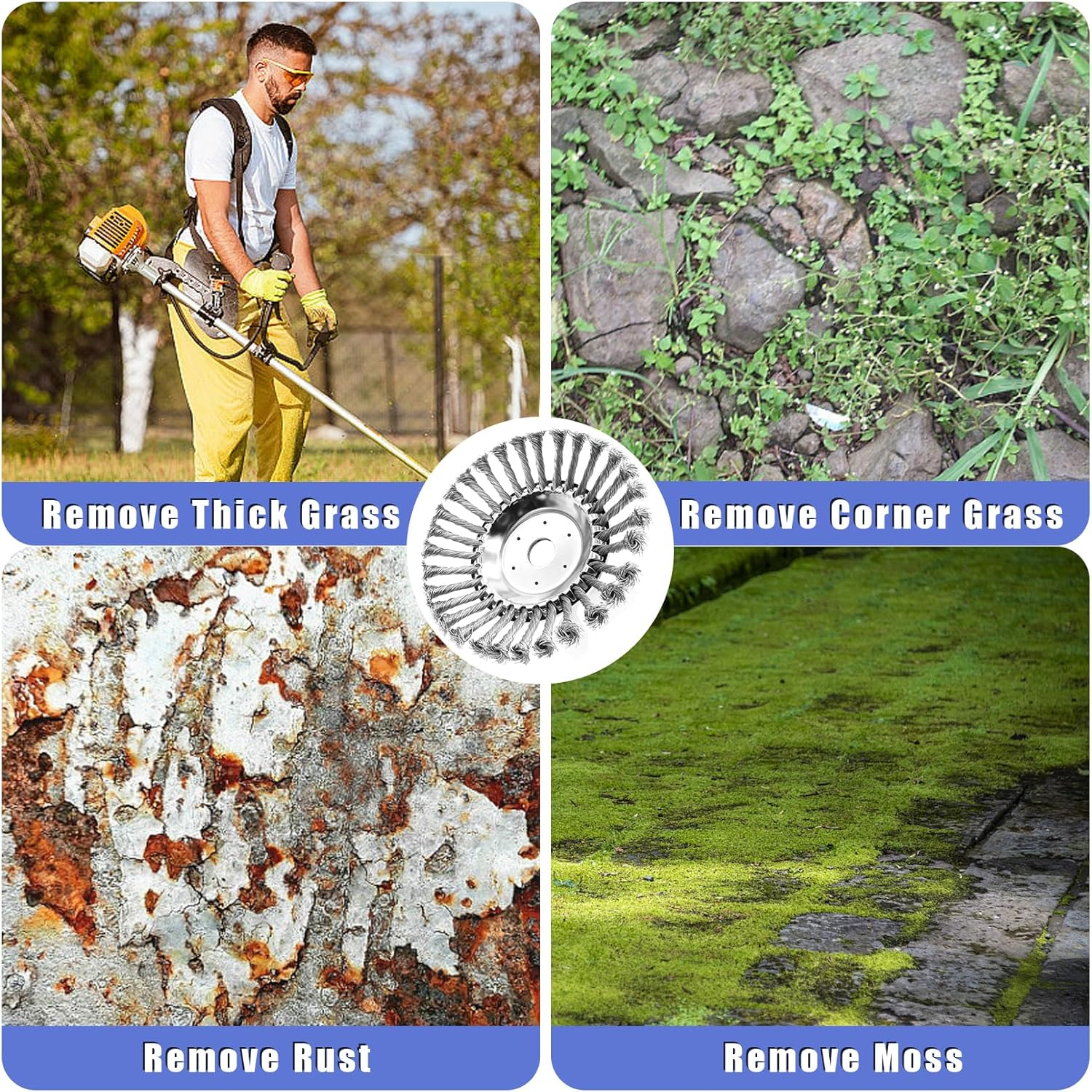 8 Inch Unbreakable Wired Trimmer Blade, Steel Wire Cutter Trimmer Head, Wire Rotary Brush Weed Trimmer Head, Weed Eater Head with Adapter Kit for Moss Grass Rust Removal image number 2