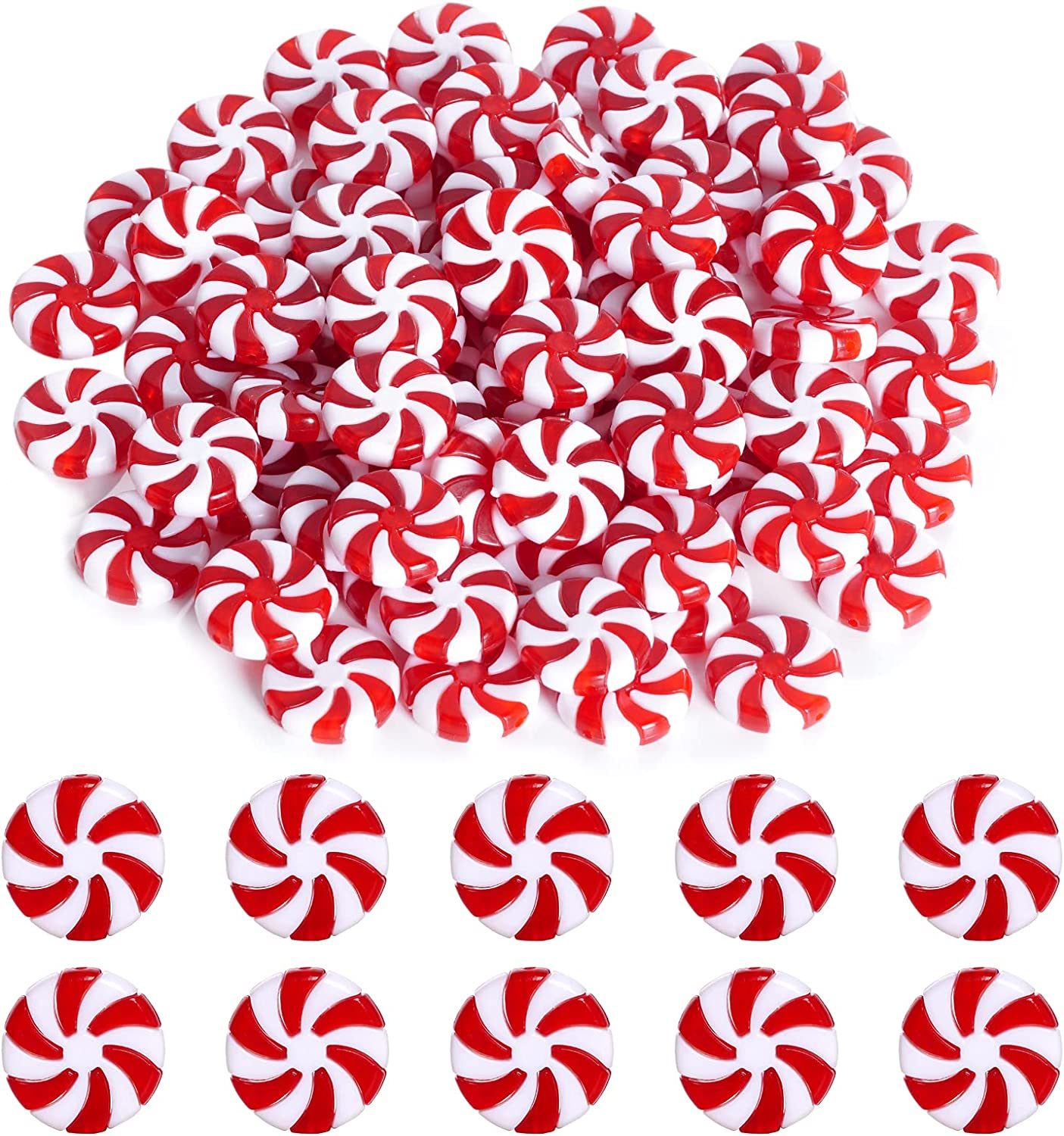 Obmwang 80Pcs Christmas Candy Cane Ornaments Red and White Candy Decorations Christmas Tree Hanging Peppermint Ornaments for Holiday Party Decoration DIY Crafts, 2.5Cm