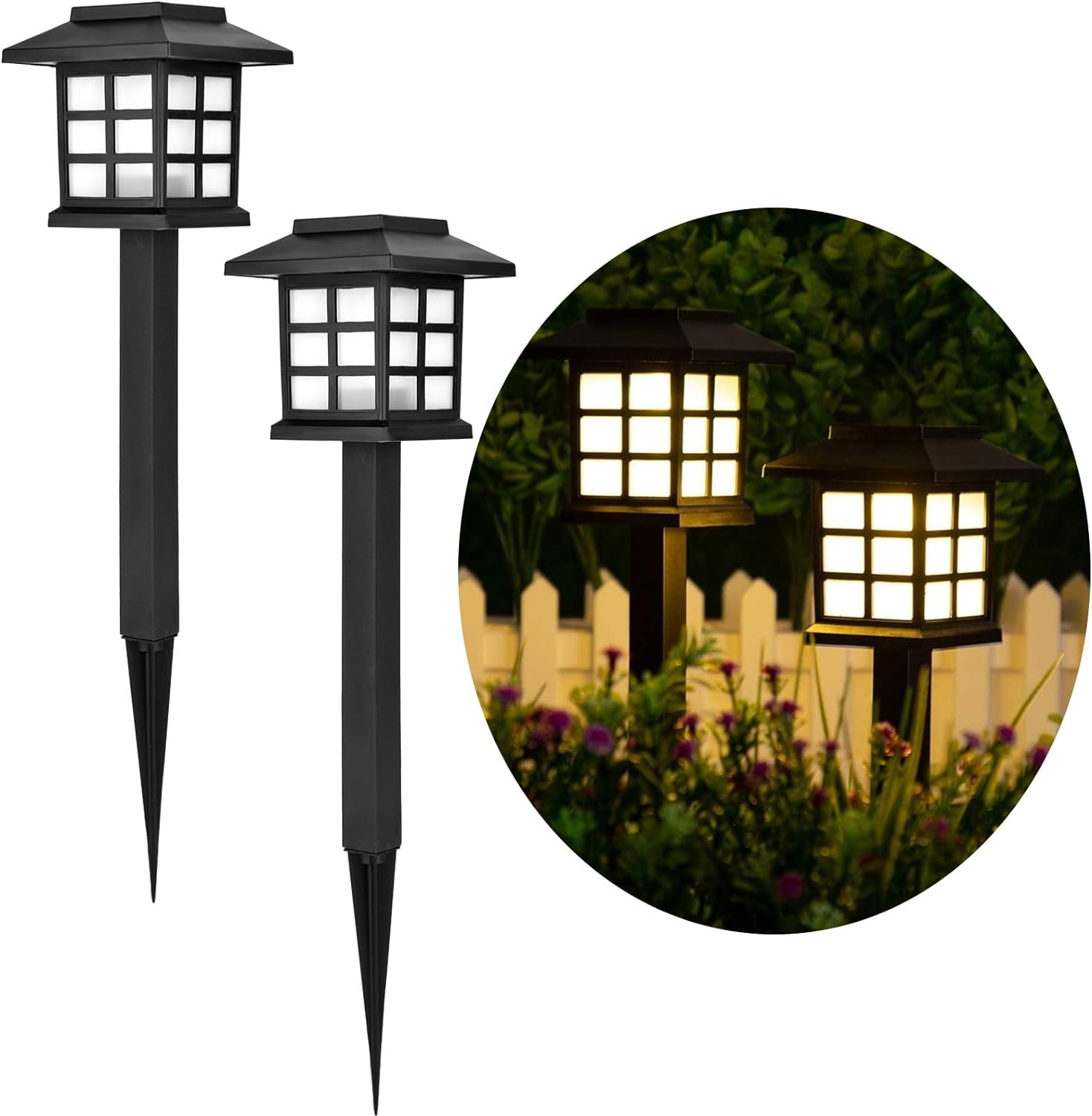 HGNN Solar Lights Outdoor Waterproof, 2 Pack Solar Powered House-Shape Lights, LED Decorative Night Lights for Yard Garden Pathway Lawn Landscape Patio image number 2