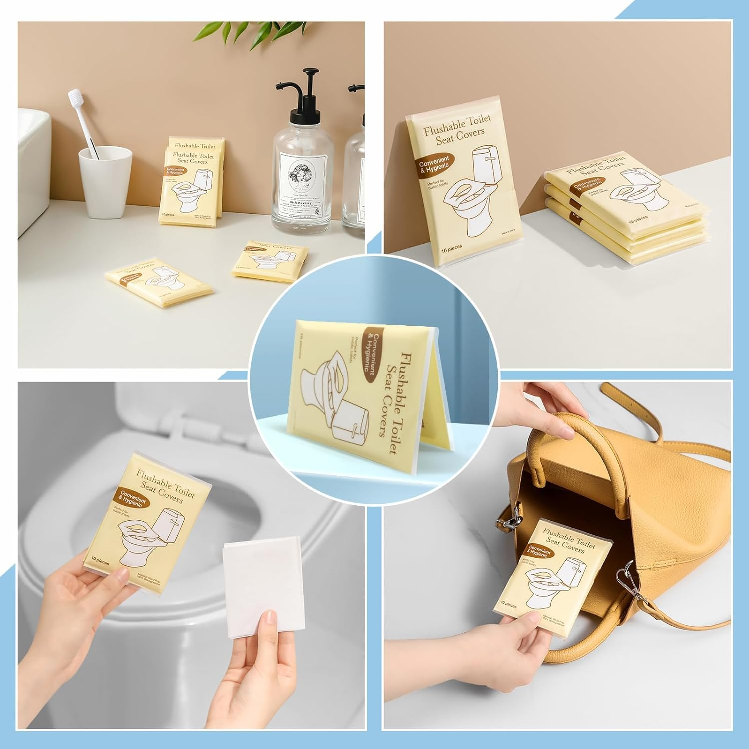 100PCS Toilet Seat Covers Disposable,Travel Toilet Paper Pad,Biodegradable Paper,Travel Essential Access,Travel Essential Accessories for Public Restrooms,Airplane, Road Trips, Camping image number 6