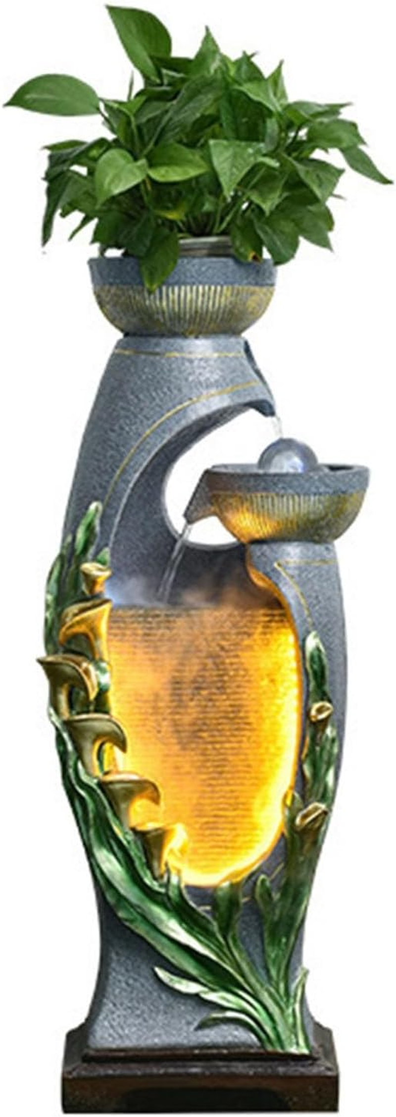 Outdoor Fountain Indoor Fountain, Creative Ornaments, Horseshoe Lotus Modern Fogging Water, Home/Office Decor(White)