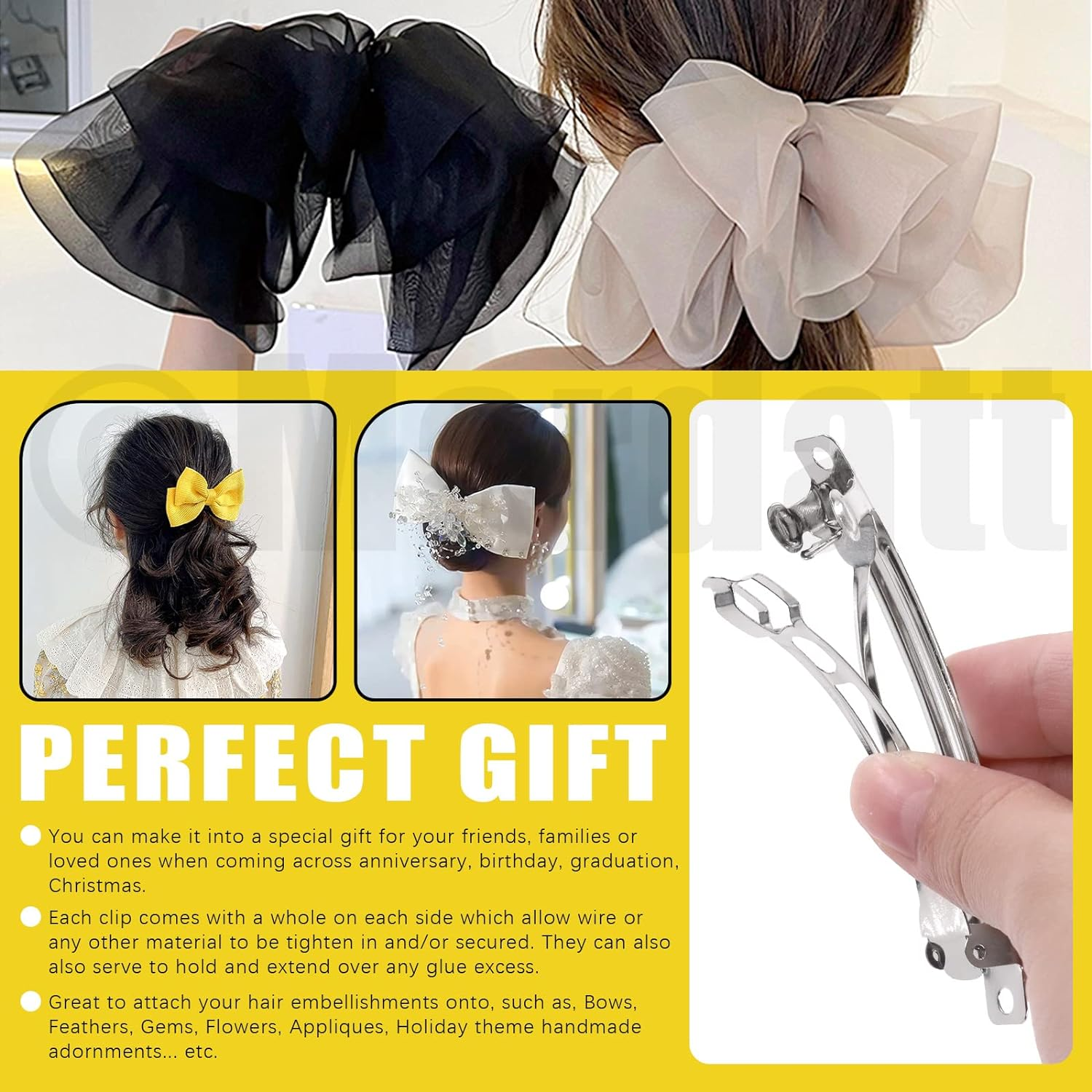 80 Pcs French Barrette Hair Clips Assortment Set 3.14 Inch Silver Metal Blank Alligator Hairpin Rectangle Craft Bow Clips for DIY Hairdressing Accessories (8 Cm) image number 3