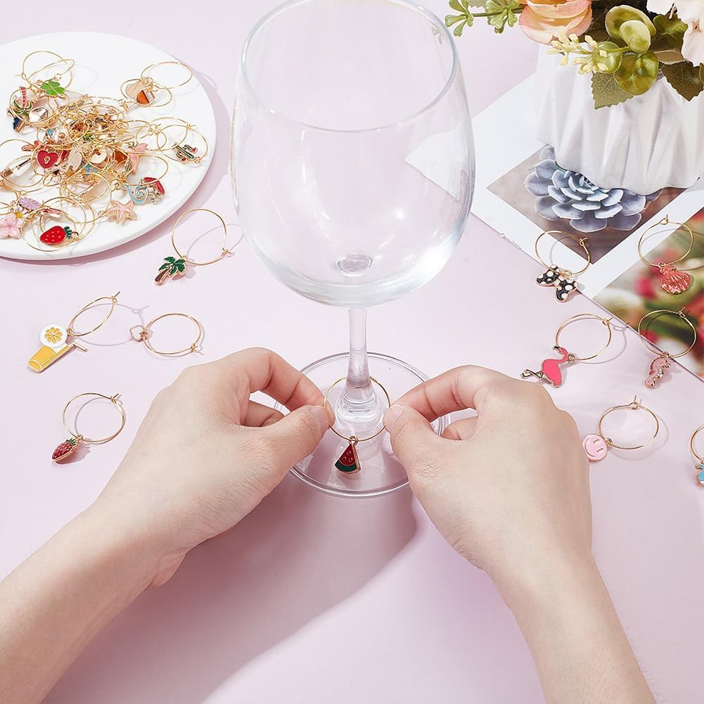 HOBBIESAY 50Pcs Wine Glass Charms with 50Pcs Hoops Unique Drink Markers Assorted Drink Identifiers Mixed Style Wine Charms Accessories for Party Cocktail Wedding and Wines Tasting Events image number 3