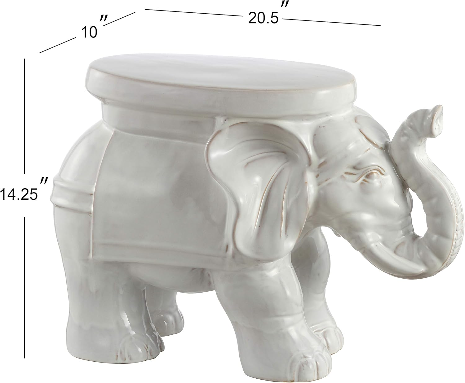 JONATHAN Y TBL1007A White Elephant 14.2" Ceramic Garden Stool, Coastal, Contemporary, Transitional, Side Table, Plant Stand, Spill-Proof, Living Room, Bathroom, Garden Room, Patio, Antique White image number 3