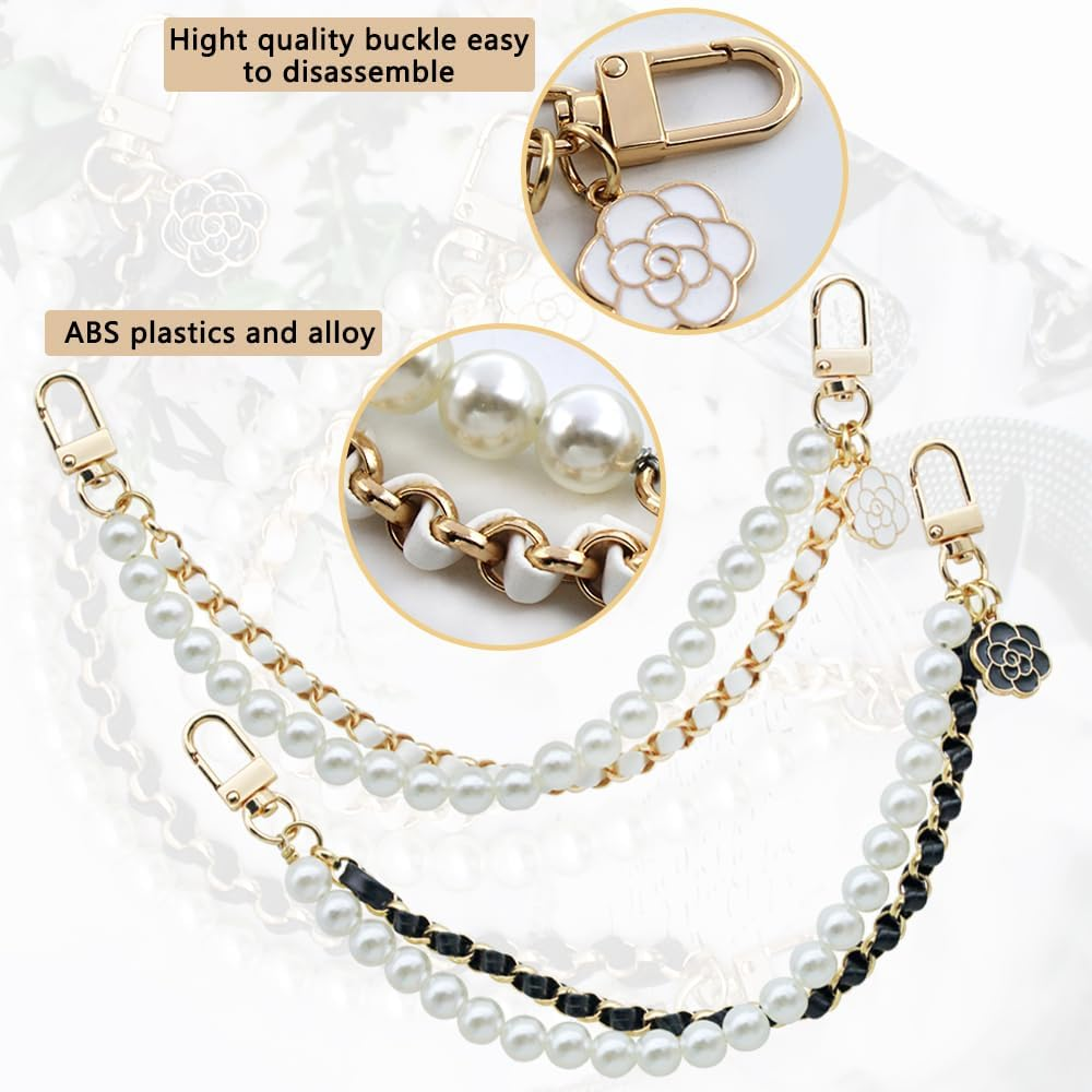 AIFUDA 2 Pcs Pearl Handbag Chain Purse Charms Black Gold Pearl Purse Chains Extender Decorative Bag Charms for Handbags Crossbody Shoulder Bag image number 5