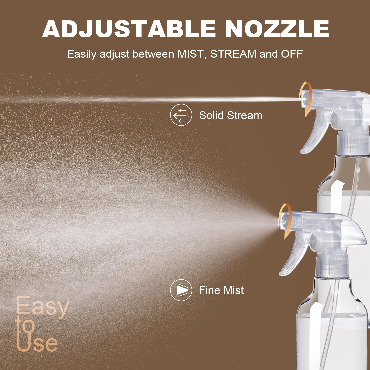 Plastic Spray Bottles (2-Pack, 16.9 Oz) Heavy Duty Spraying, Mist & Stream, Empty Water Sprayer Bottle for Cleaning Solutions, Essential Oils, Hair, Plants, BBQ, Dog Cat Behavior Correction (Clear) image number 1