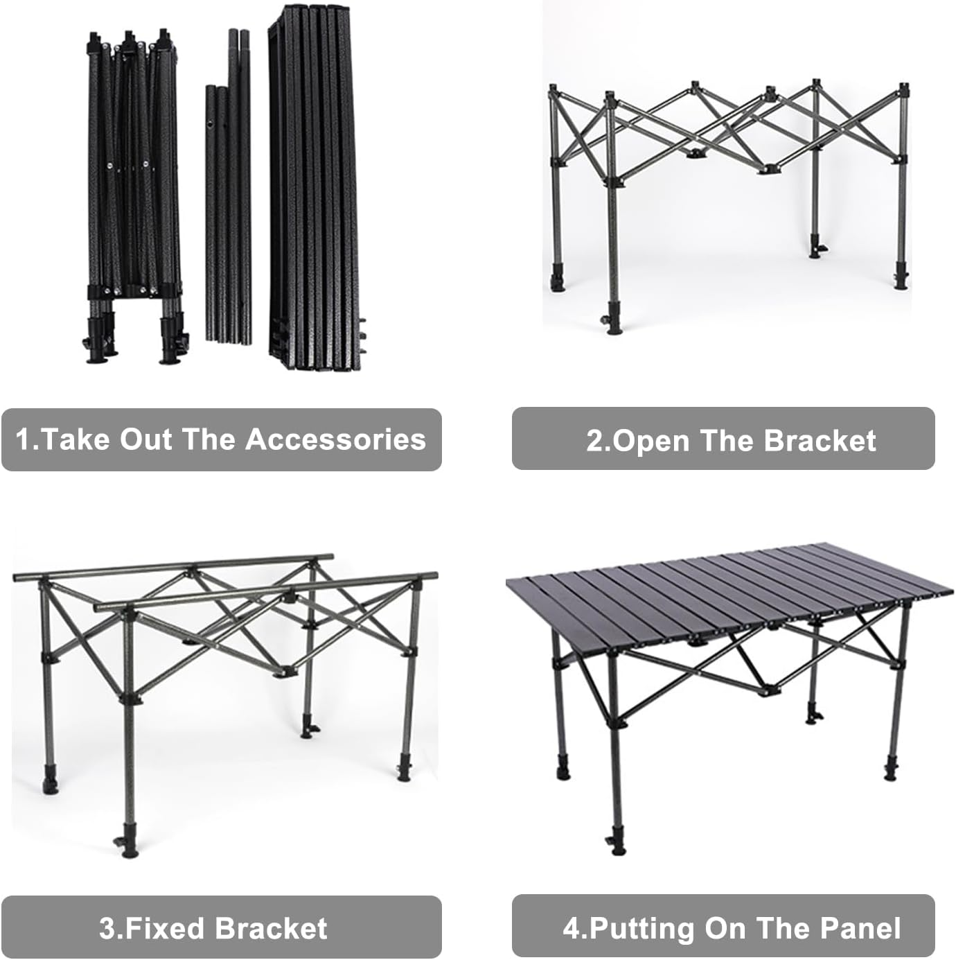 Foldable Camping Table Adjustable Height with Storage Bag, Generous Detachable Tabletop 95X55Cm, Portable Lightweight Picnic Table Quick Setup Capacity 150KG, for BBQ Garden Backyard Poolside