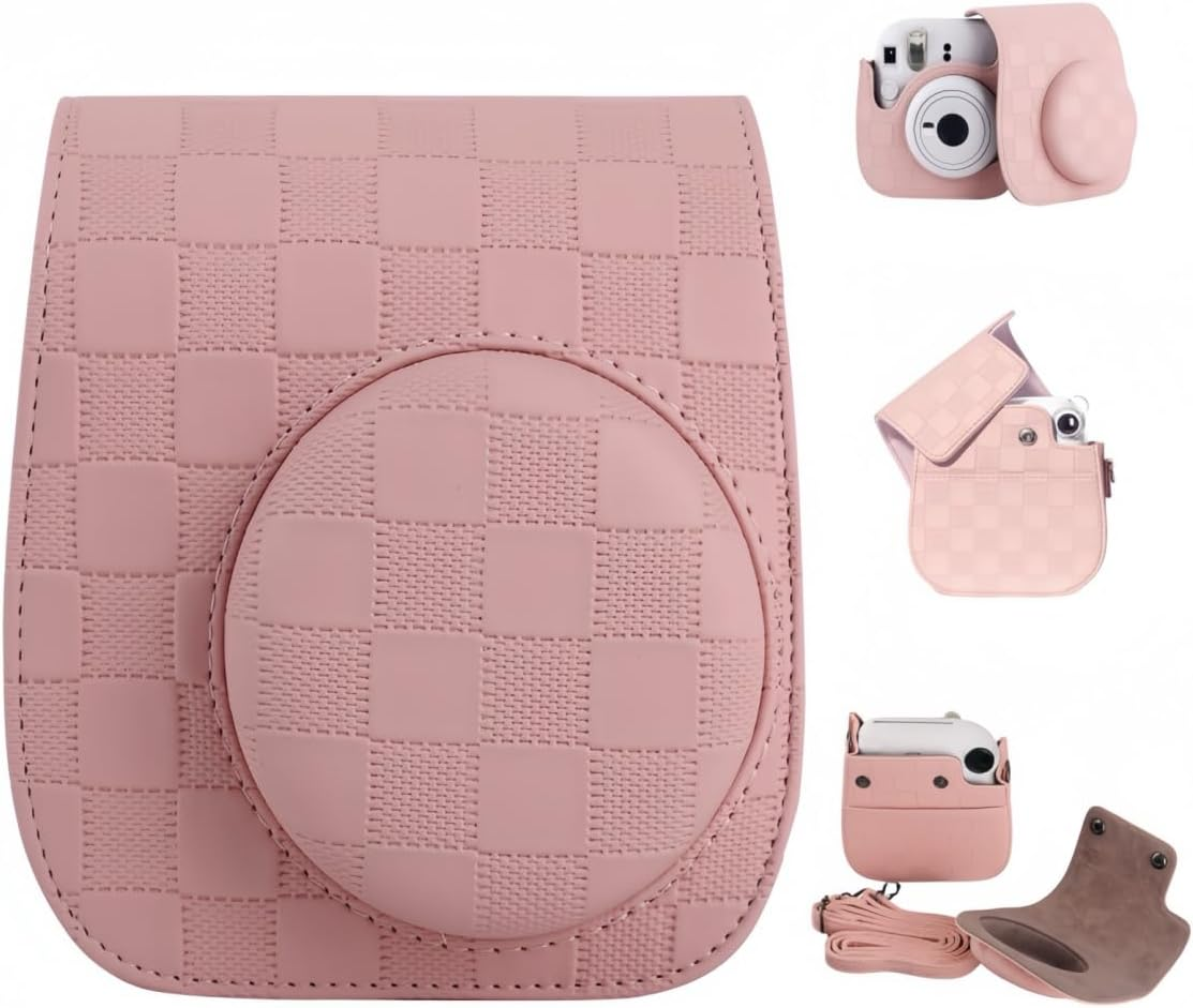 LIN&Eacute;OCT Protective Cover Camera for Mini 8/9/11/12, Portable Camera Bag with Shoulder Strap, PU Leather Protective Pouch with Front Pocket for Cameras (Green)