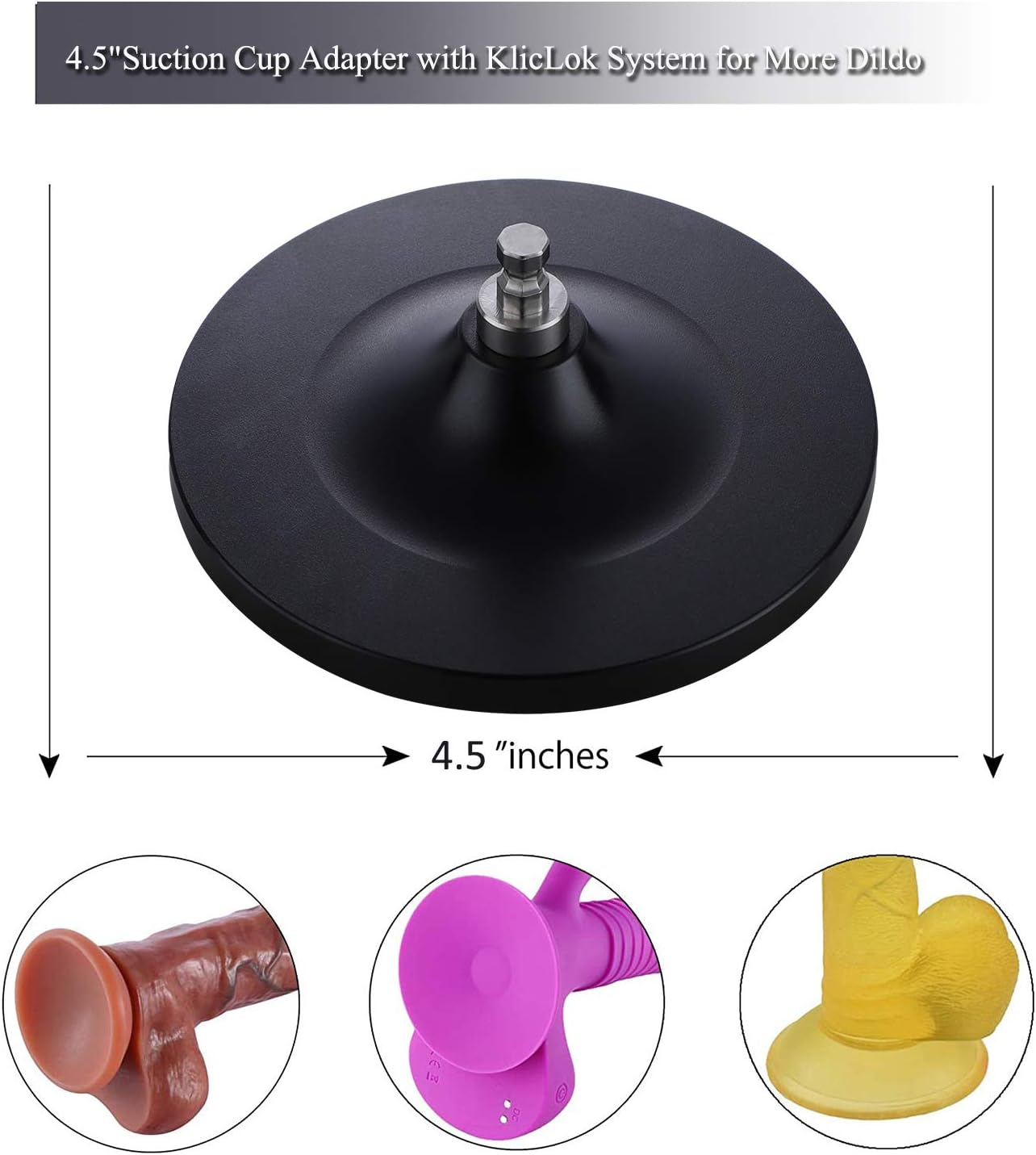 Hismith 4.5'' Suction Cup Adapter with Kliclok System, Updated Universal Dildo Holder (Black, 4.5 Inches) image number 4
