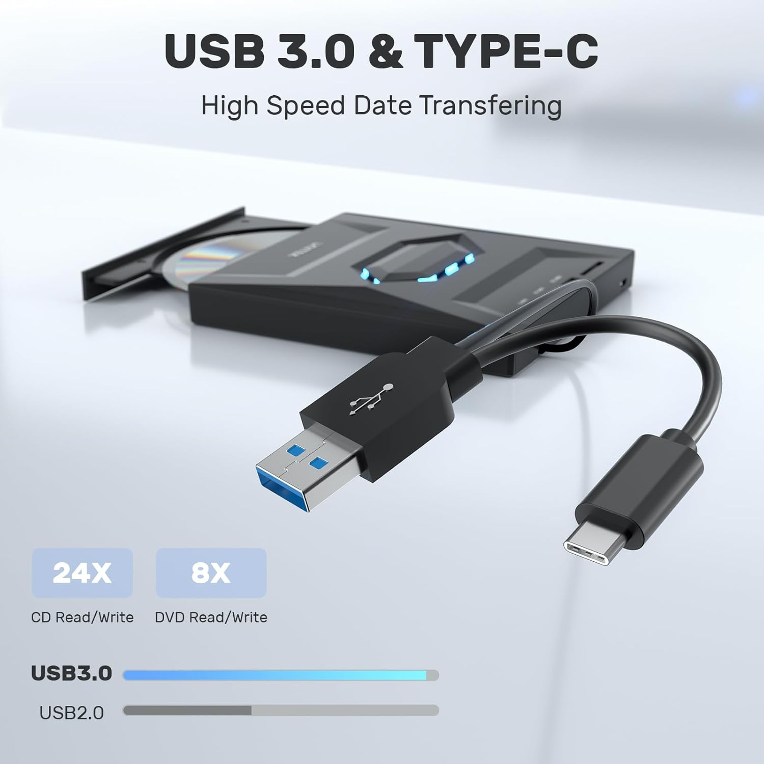 Unitek External CD DVD Drive, USB C Portable CD/DVD +/-RW Drive/Dvd Player with SD Card Reader USB 3.0 USB C Hub CD ROM Burner Compatible with Laptop Desktop PC Windows Linux OS Apple Mac image number 6