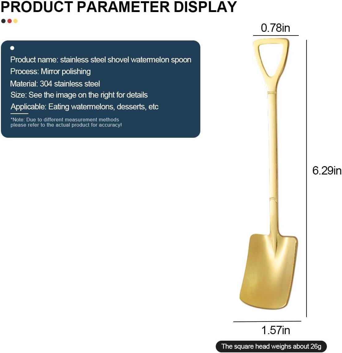 Shovel Shape Stainless Steel Spoons Watermelon Mini Square Shovel Sharp Shovel Fruit Watermelon Cutter Slicer Tool Kitchen Gadgets, Ice Cream Fruit Spoon for Home, Kitchen or Restaurant (Square-1) image number 4