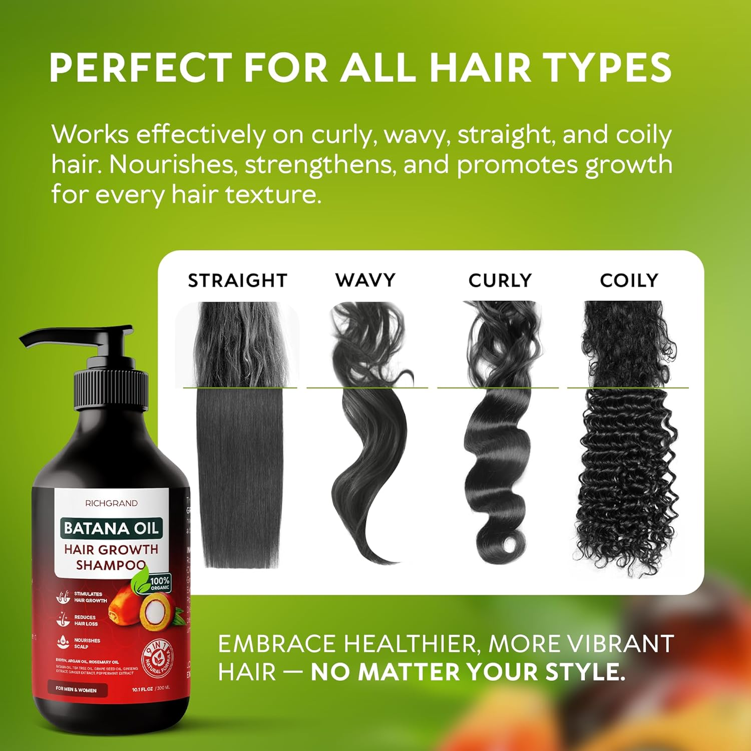 Batana Oil Shampoo for Hair Growth - Routine Shampoo for Thinning Hair for Women & Men - 9-In-1 Natural Hair Loss Shampoo with Biotin, Rosemary Oil - Thickening Hair Treatment & Regrowth