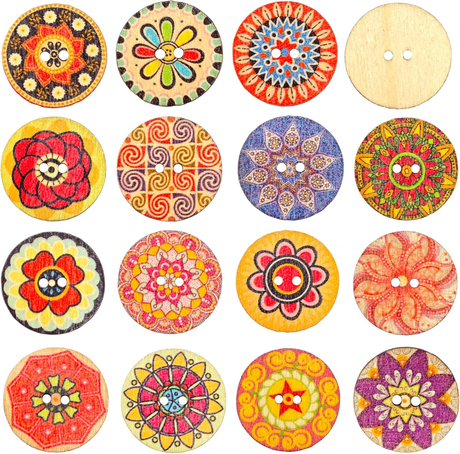 CANDEOLA 120-Pcs 1" Big Mixed Vintage Flower Wooden Buttons | Bulk Assorted Colors Natural Wood Buttons for Sewing Clothes Crafts Decorations (25Mm) image number 6