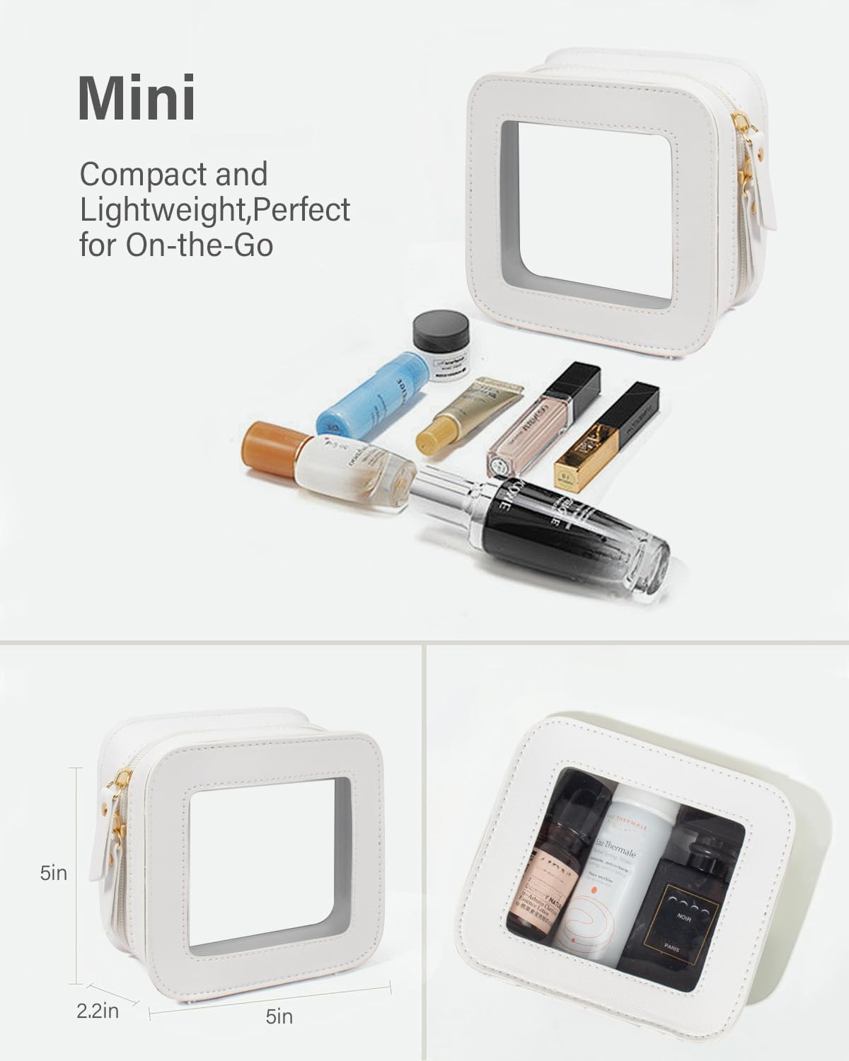 DDPOND Small Clear Makeup Bag for Women, Mini Cosmetic Bag Portable Makeup Pouch Organizer with Zipper Waterproof Travel Cosmetic Case Cute Travel Toiletry Bag Car Organizer for Essentials (Mini Pink) - Mini Black image number 2