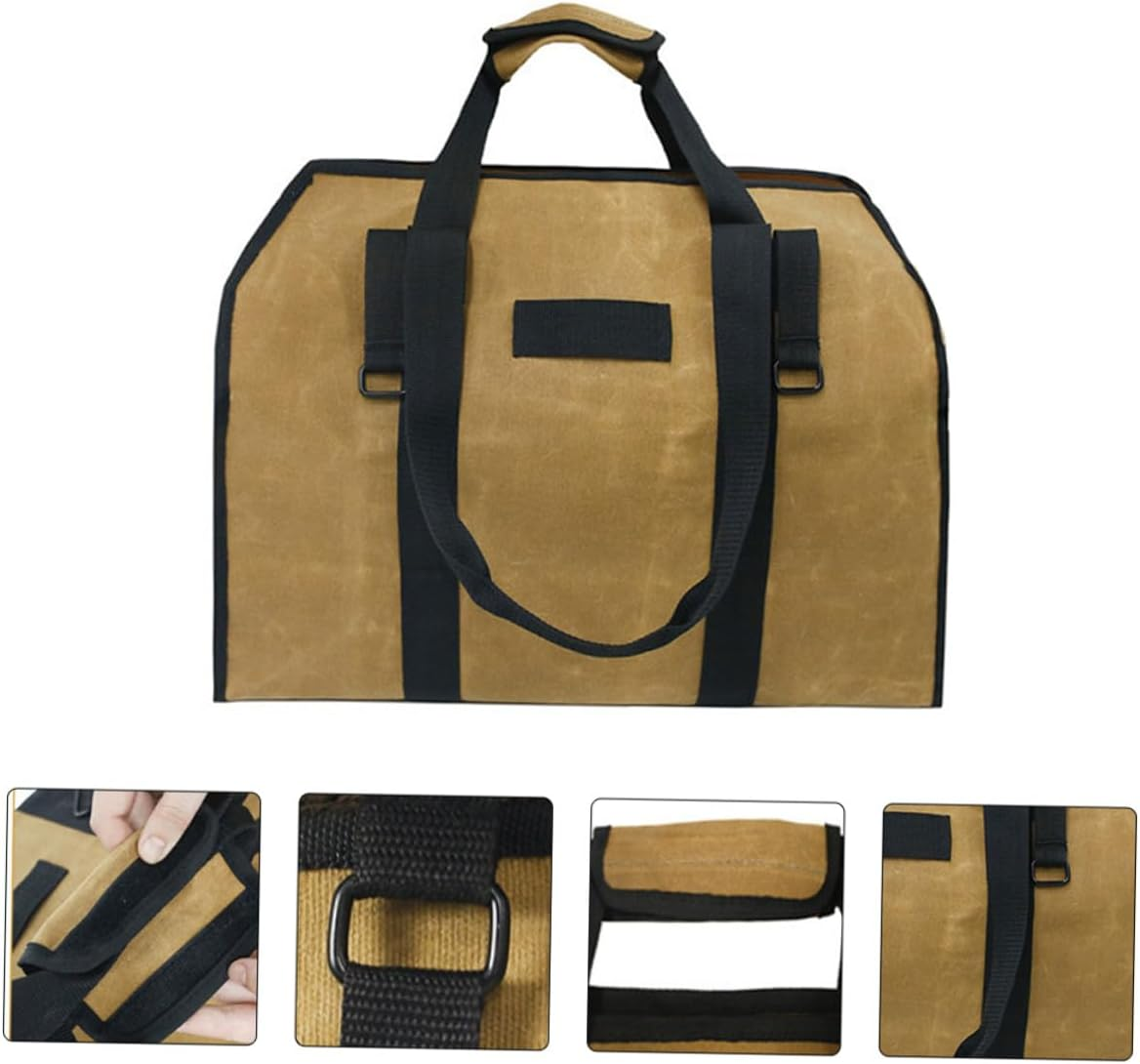 Capacity Waxed Canvas Firewood Tote Bag with Padded Handles and Metal Buckle for Secure Log Carrying Heavy Duty Firewood Carrier for Outdoor Camping Garden and Barbecue Use image number 4