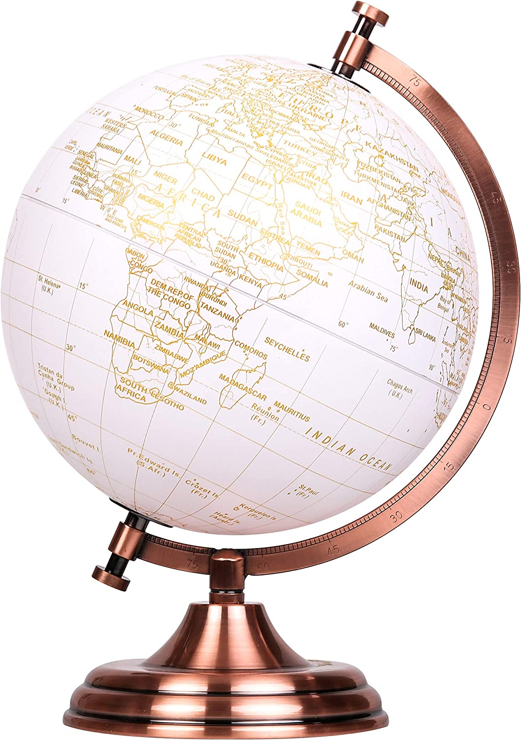 Exerz World Globe (Dia 8"/20 Cm) - Educational/Geographic/Modern Desktop Decoration - Metallic Golden World Globe Diameter 20 CM