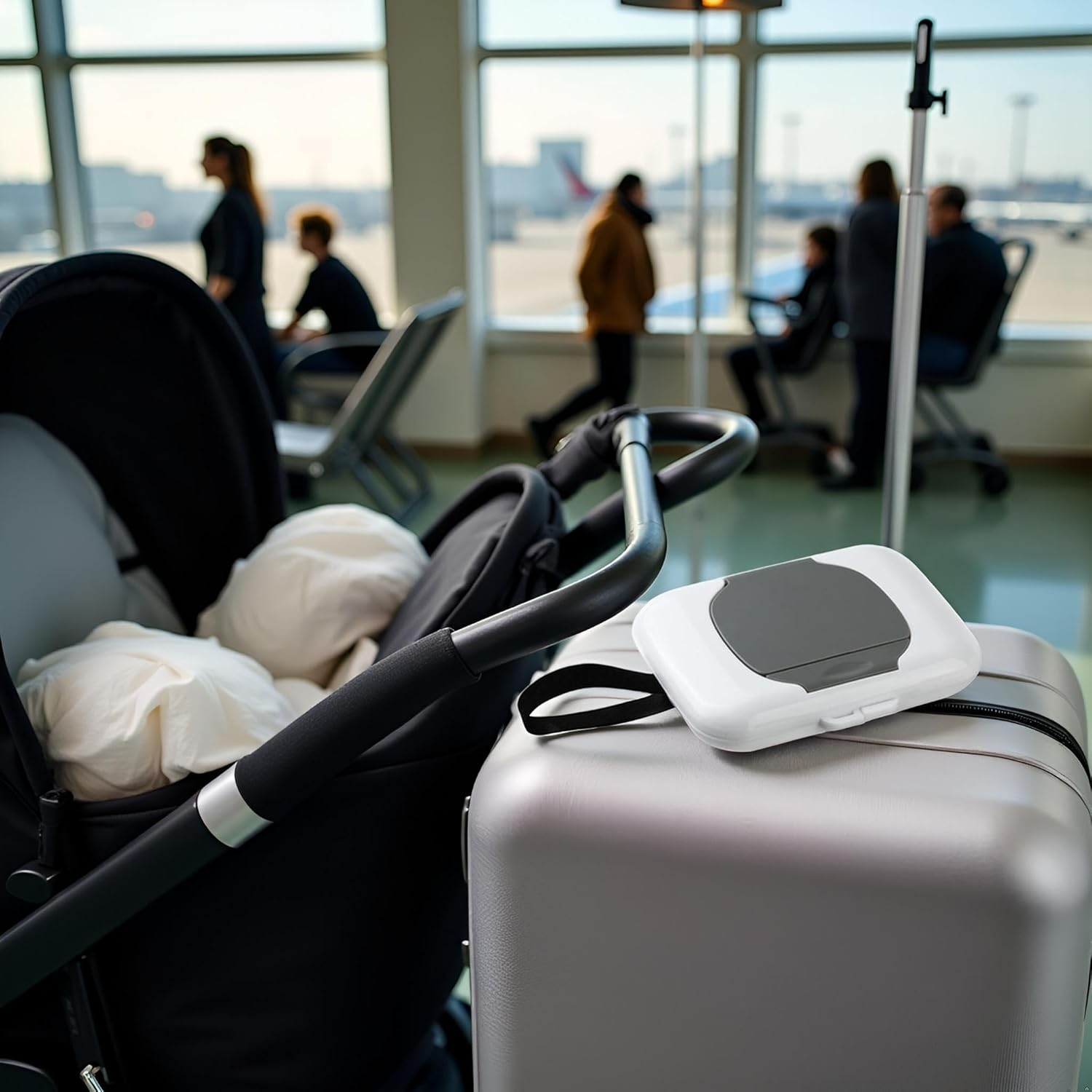 Gray Travel Wipe Holder Reusable Wet Wipe Container Box Strollers Hanging Dispensers Refillable Wipe Case Safe Wet Storage Wipe Holders Wipes and Holders image number 1