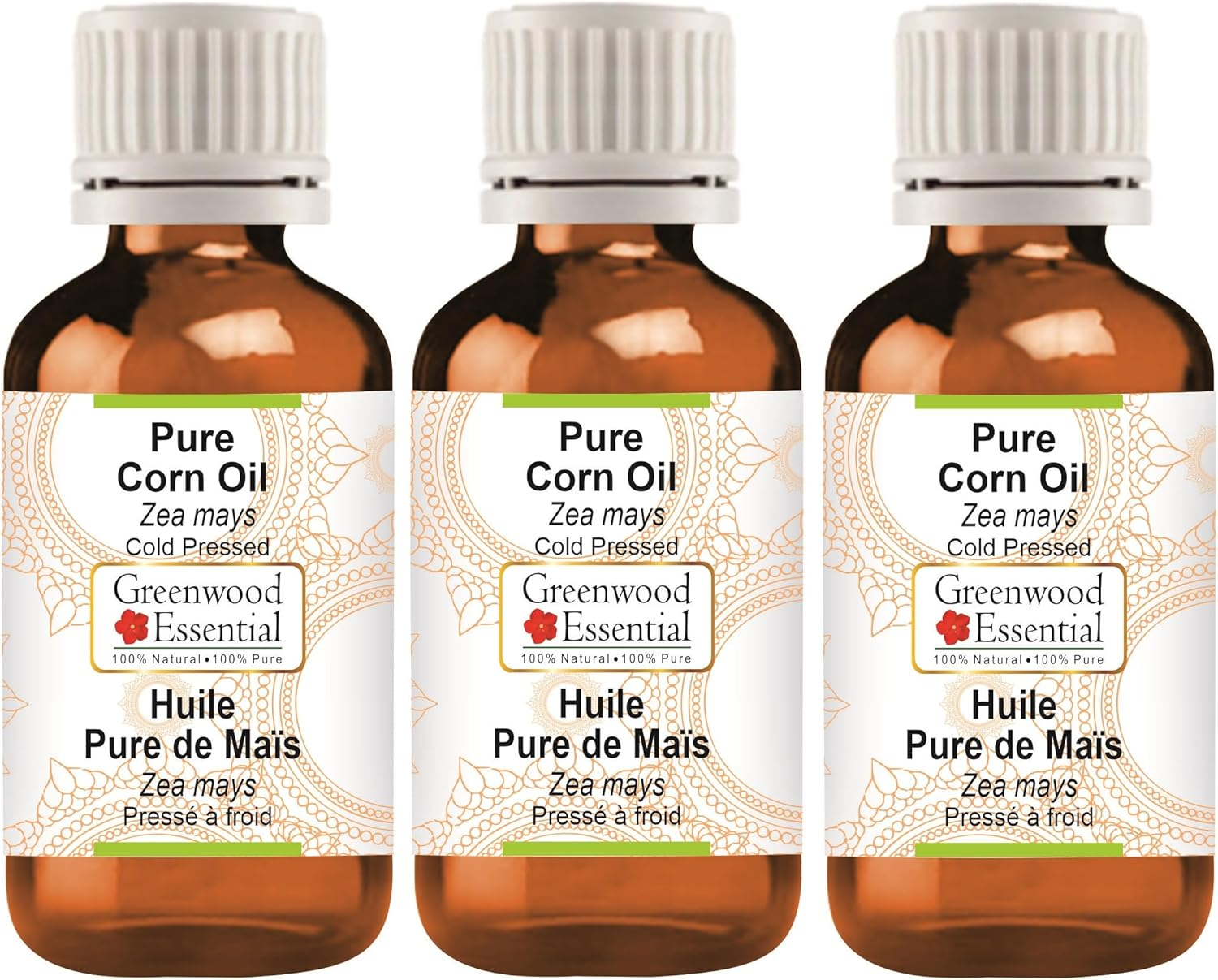 Greenwood Essential Pure Corn Oil (Zea Mays) Cold Pressed (Pack of Three) 100Ml X 3 (10 Oz)