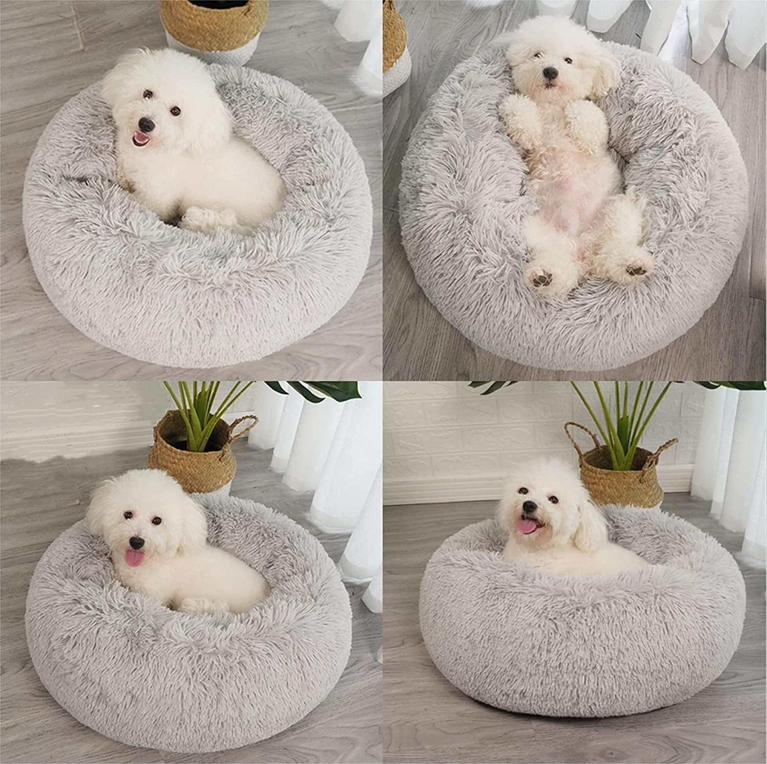 Pet Bed for Cats and Dogs, Doughnut Shape Small Dog Bed Soft Cat Sleeping Bed, Dog round Plush Dog Bed Cat Bed, Portable Warm Soft Comfortable Dog Sofa (Diameter 50 Cm, Light Grey) image number 2
