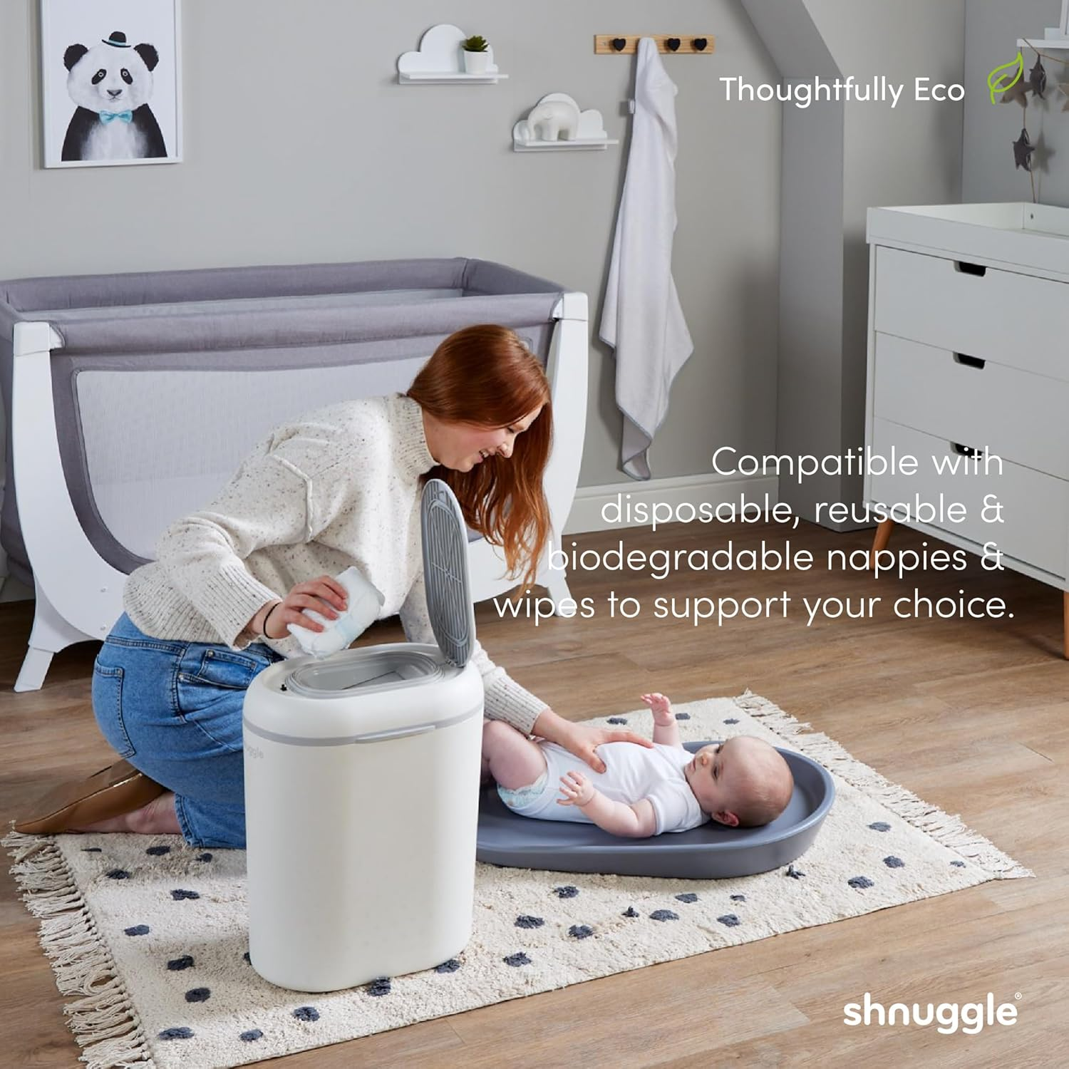 Shnuggle Eco-Touch Nappy Bin - White/Grey image number 5