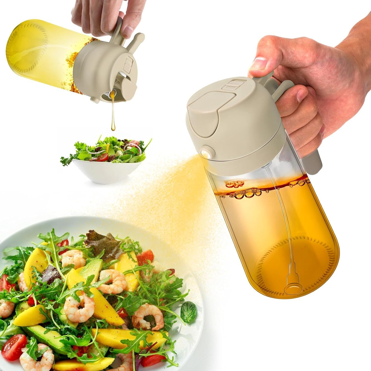 ZZDG 2 in 1 Oil Dispenser and Oil Sprayer, Oil Sprayer for Cooking, Cooking Oil Dispenser Sprayer, Oil Dispenser for Kitchen Spray, 2In1 Glass Olive Oil Dispenser Bottle (470Ml,White)