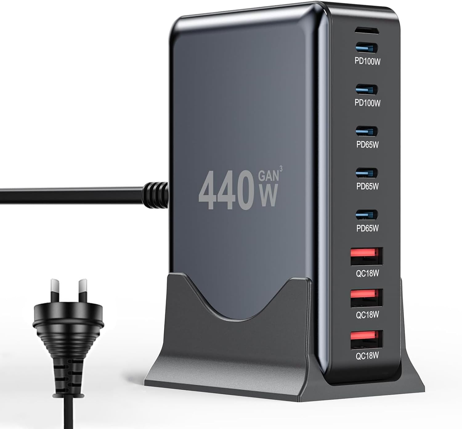 USB C Charger Block 440W Charging Station Hub, 8 Port Gan III Fast Charging Brick with 1.5M Extension Cord, PD QC PPS 100W Laptop Power Adapter for Macbook Pro/Air,Iphone 16/15,Samsung Galaxy,Dell Etc