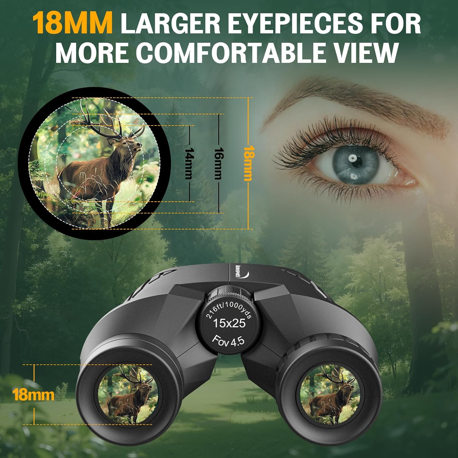 Aurosports 15X25 Compact Binoculars for Adult Kids - High Power Binoculars for Bird Watching - Easy Focus Small Binocular with Low Light Vision for Travel, Camping, Concert, Hiking image number 2
