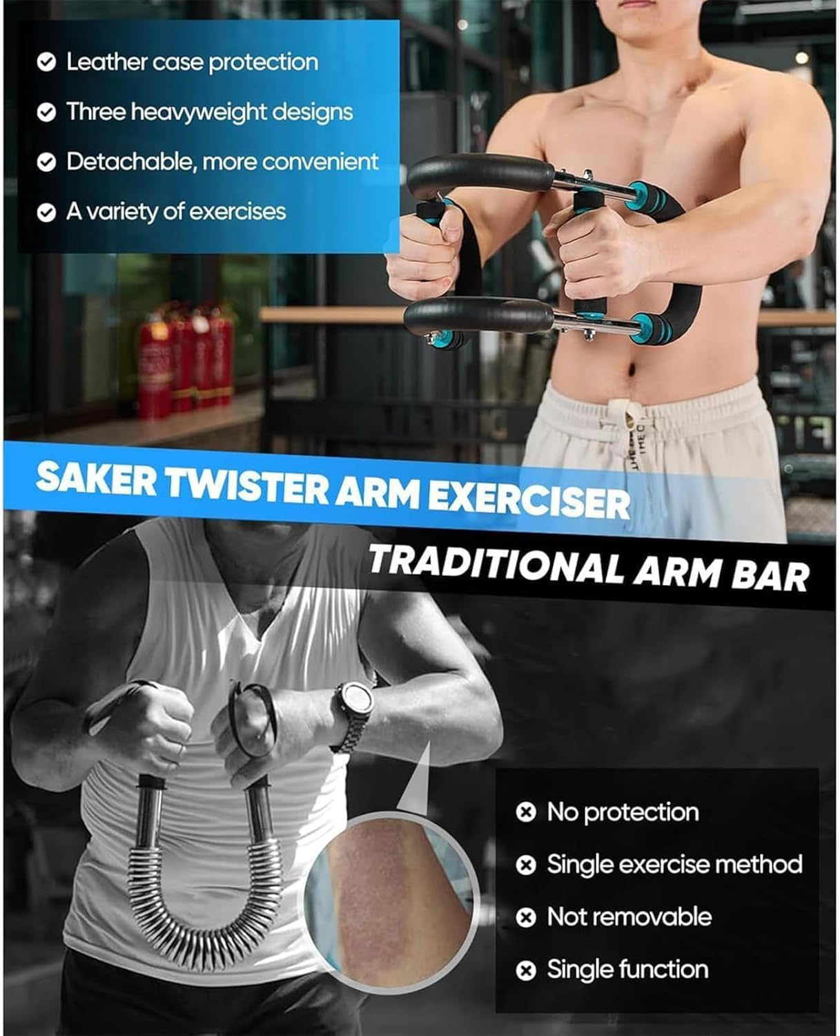 Twister Arm Trainer, 40-100Lb Adjustable Power Twister Bar for Chest, Shoulder & Arm Workout, Portable & Detachable Forearm Strengthener, Spring Resistance Home Gym Equipment for Men & Women image number 6