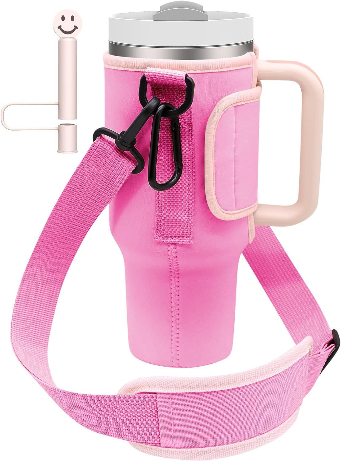 Water Bottle Bag for Stanley 40 Oz Tumbler with Handle, Stanley Cup Accessories with Adjustable Shoulder Strap, Straw Cover & Carrier Clip for Walking Hiking Camping image number 1