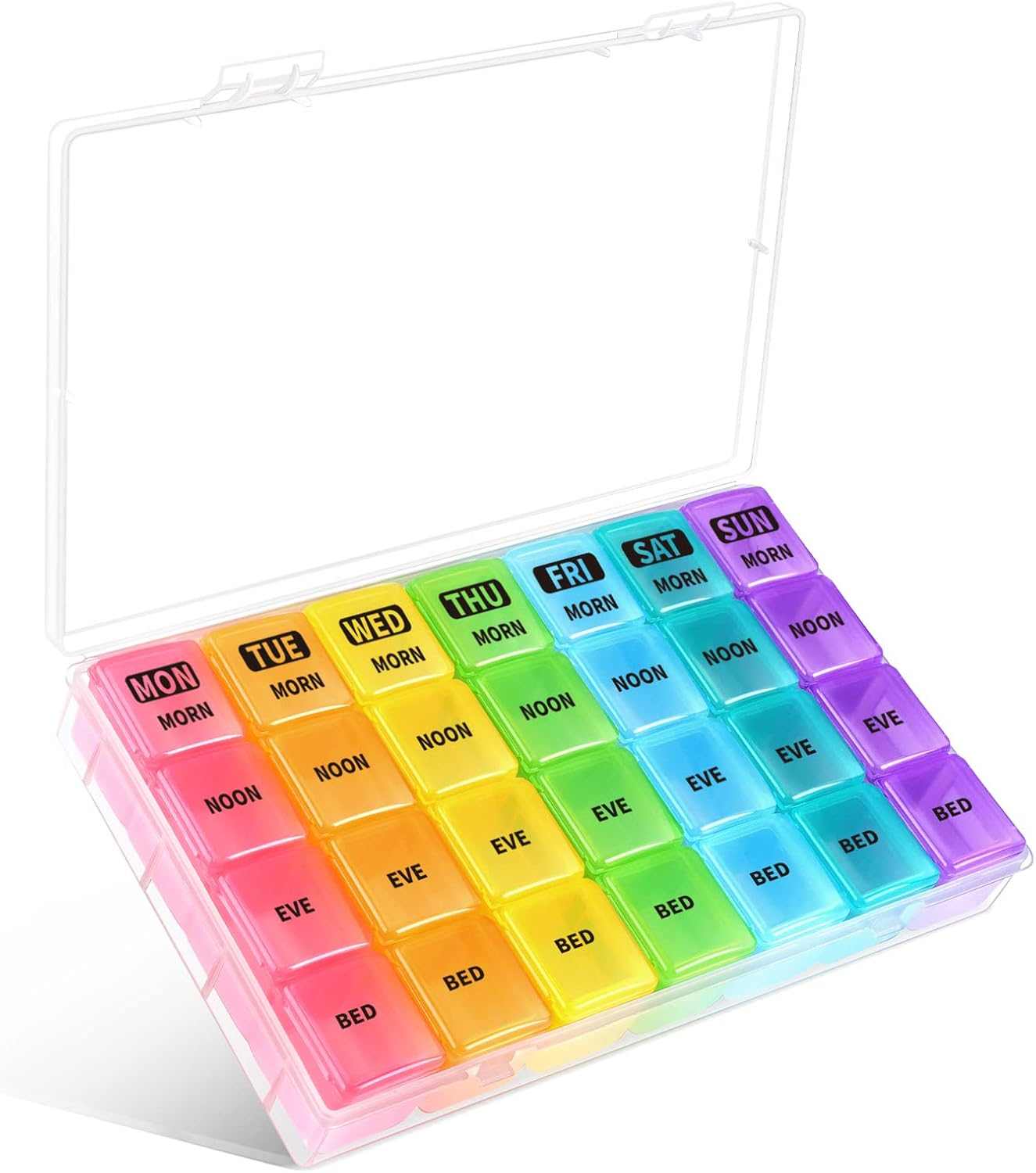 Opret Pill Organiser Box 7 Day, Weekly Travel Medication Organiser 4 Times a Day, with 28 Large Compartment for Fish Oil Vitamins Tablets and Supplements - Black-Coloured