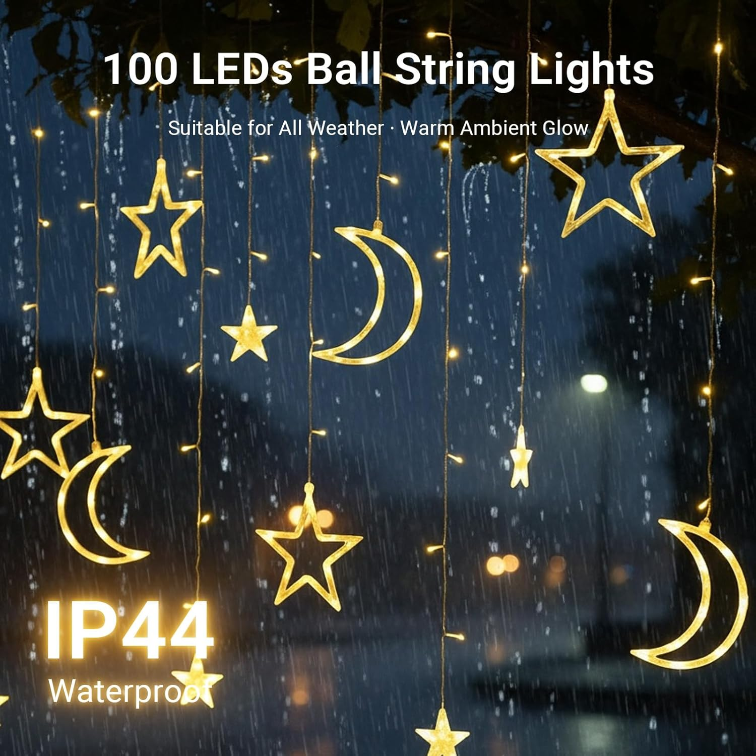 LIWEGHT Star & Moon String Lights &ndash; 3.5M 100 LED Battery Operated Fairy Lights Warm White Waterproof Lights for Bedroom, Tent & Patio Indoor/Outdoor Christmas & Wedding Decor