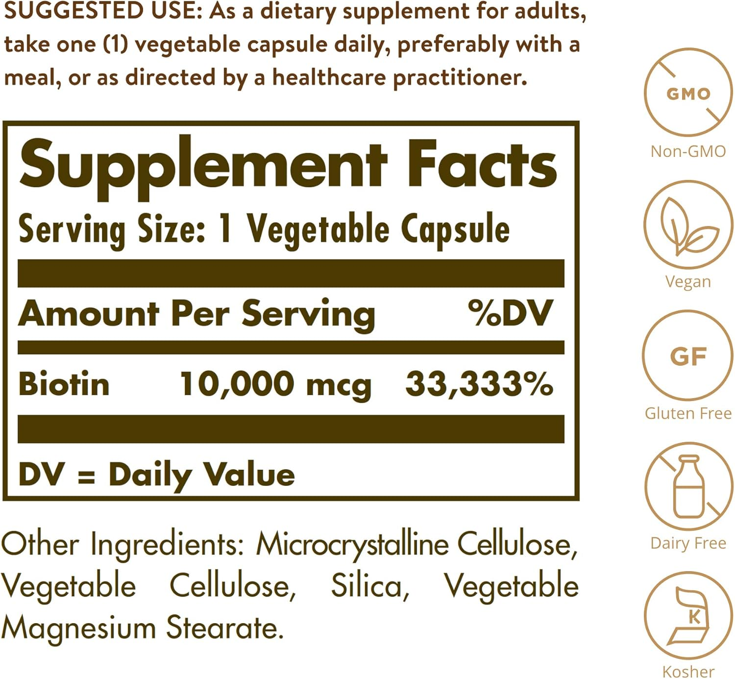 Solgar &ndash; Biotin 10,000 Mcg, 120 Vegetable Capsules &ndash; Supports Healthy Skin, Nails and Hair image number 2