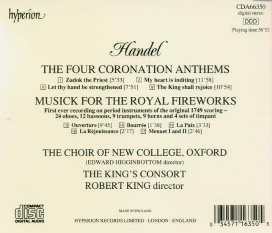 Handel Music for the Royal Fireworks Coronation Anthems image number 1