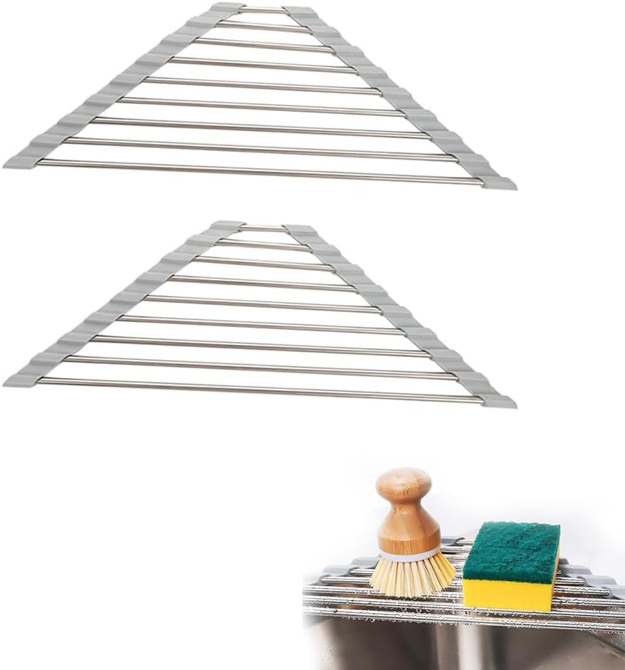 HYAVIA 2Pcs Garneck Sink Corner Drying Rack Triangular Sponge Holder for Kitchen Sink Space-Saving Dish Drainer for Dishes Utensils Tableware Rustproof Easy Storage image number 3